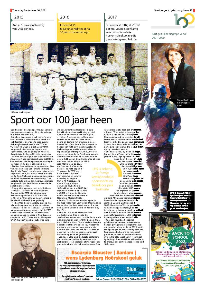 Hoërskool Lydenburg 100 jaar 2021 page 15