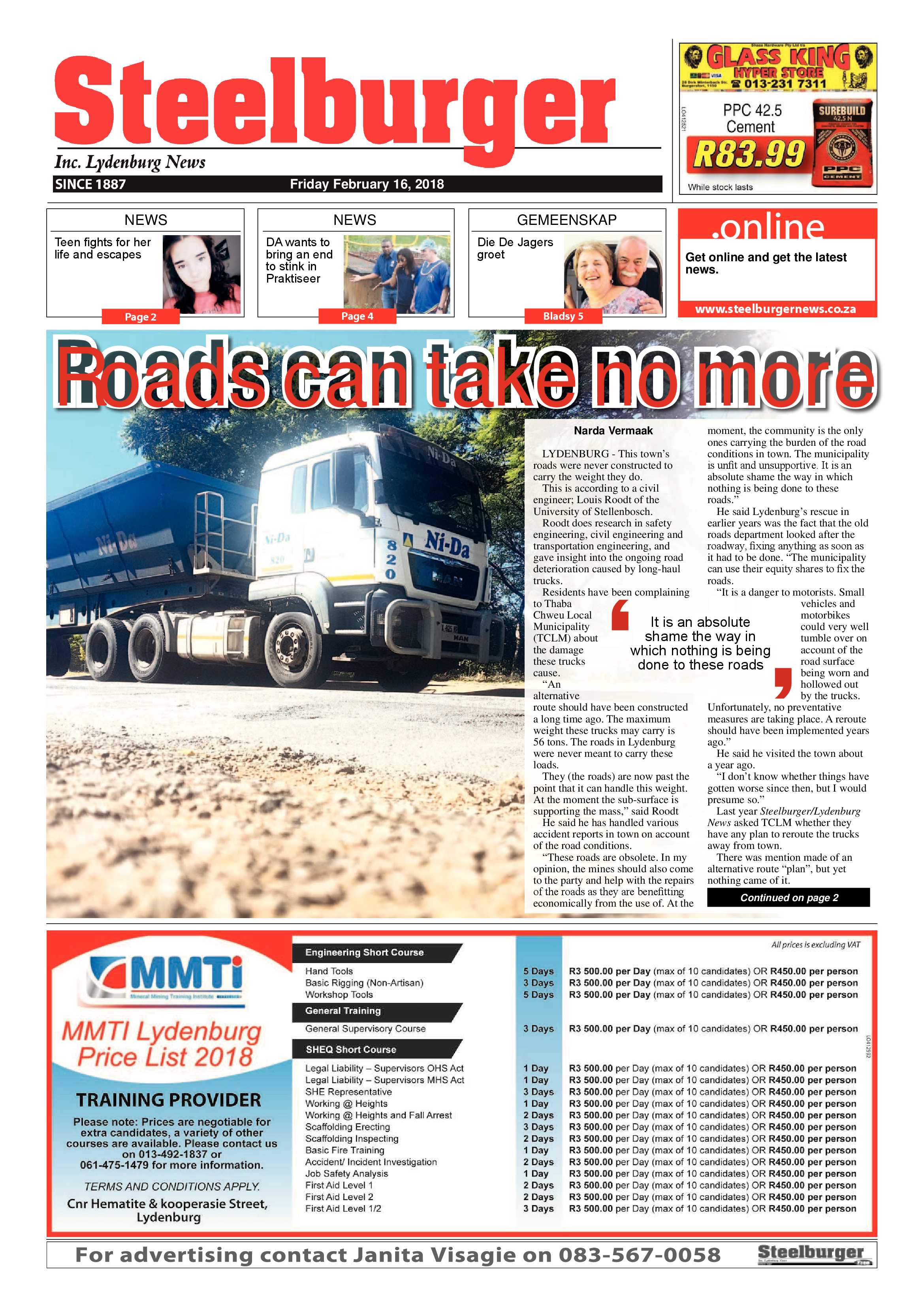 Steelburger News 16 February 2018 page 1