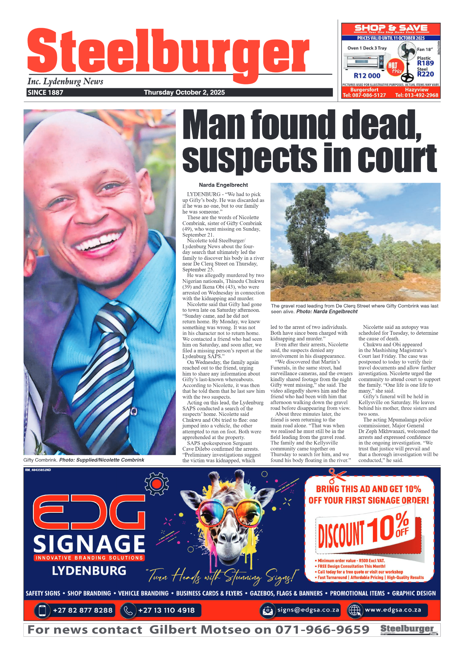 Steelburger News 02 October 2025 page 1