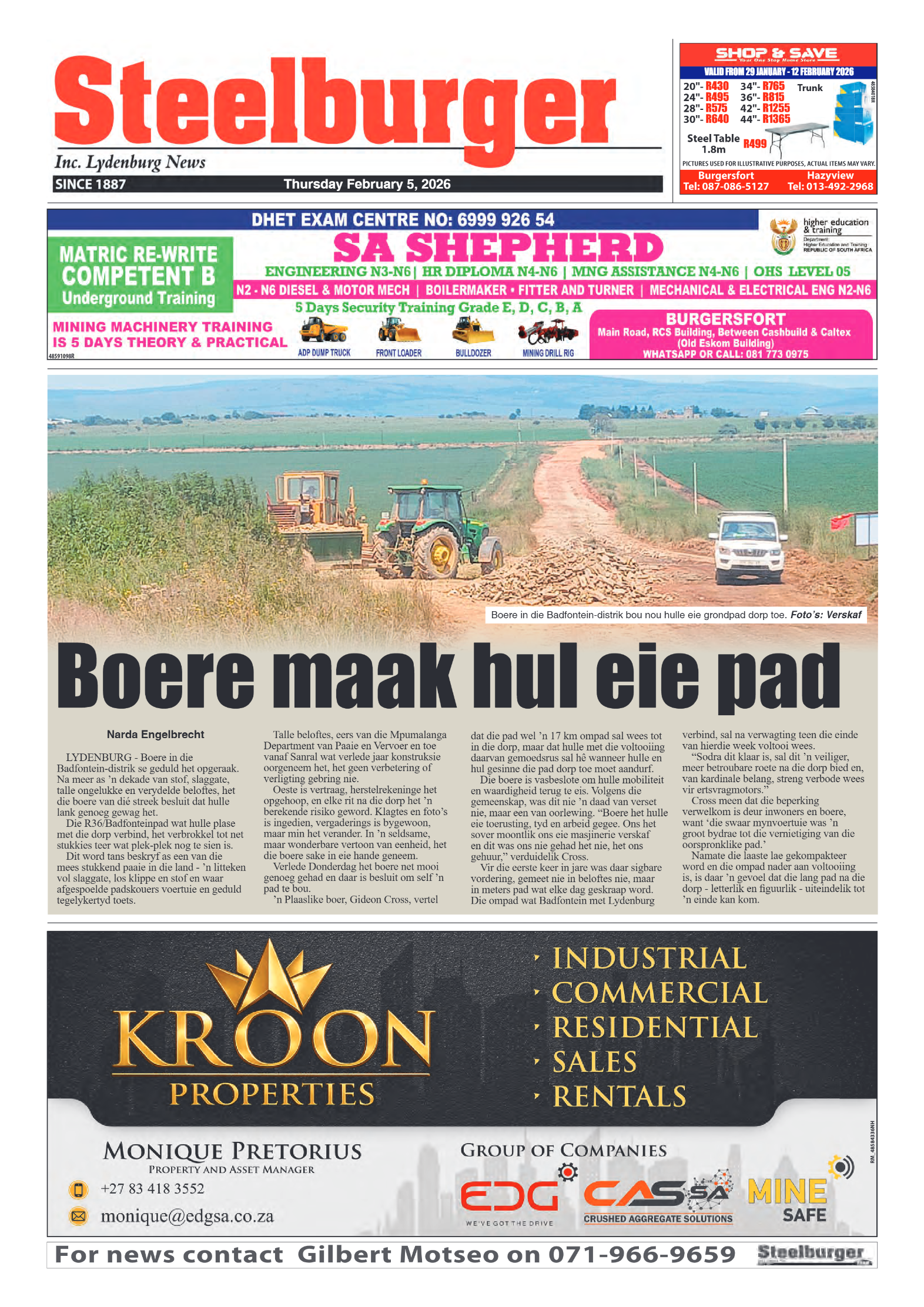 Steelburger News 05 February 2026 page 1