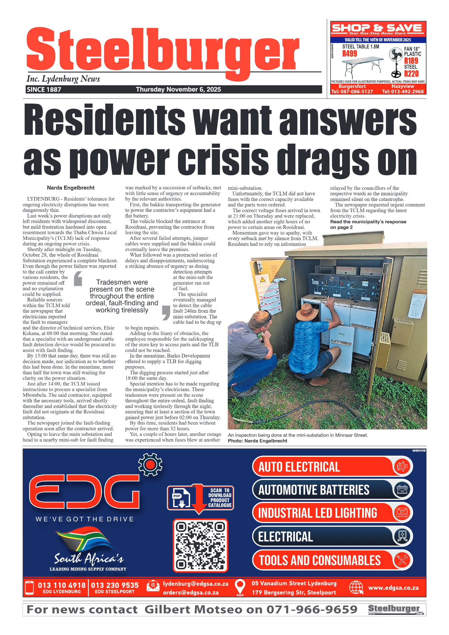 Steelburger News 06 November 2025 page 1