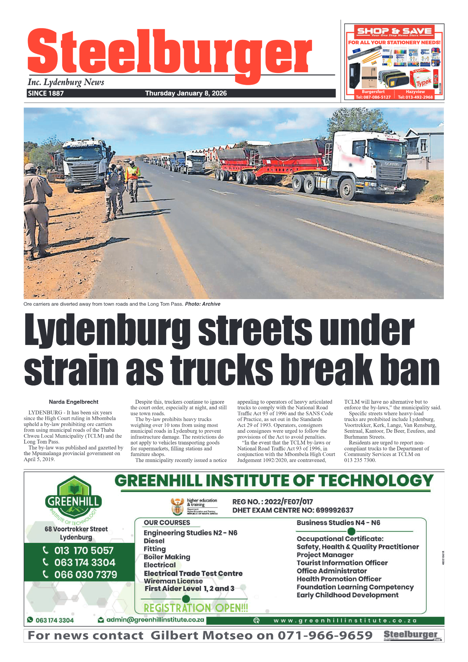 Steelburger News 08 January 2026 page 1
