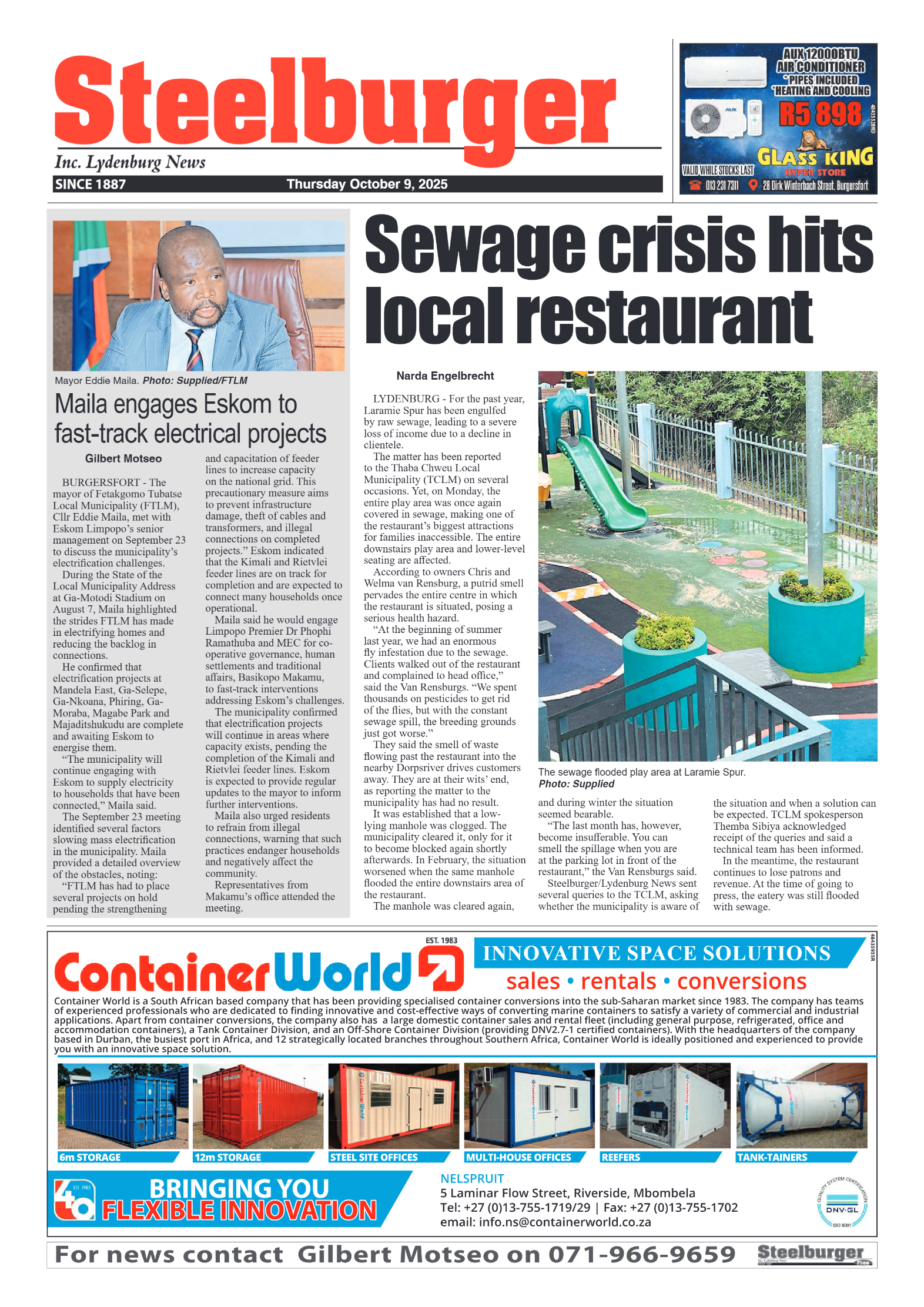 Steelburger News 09 October 2025 page 1