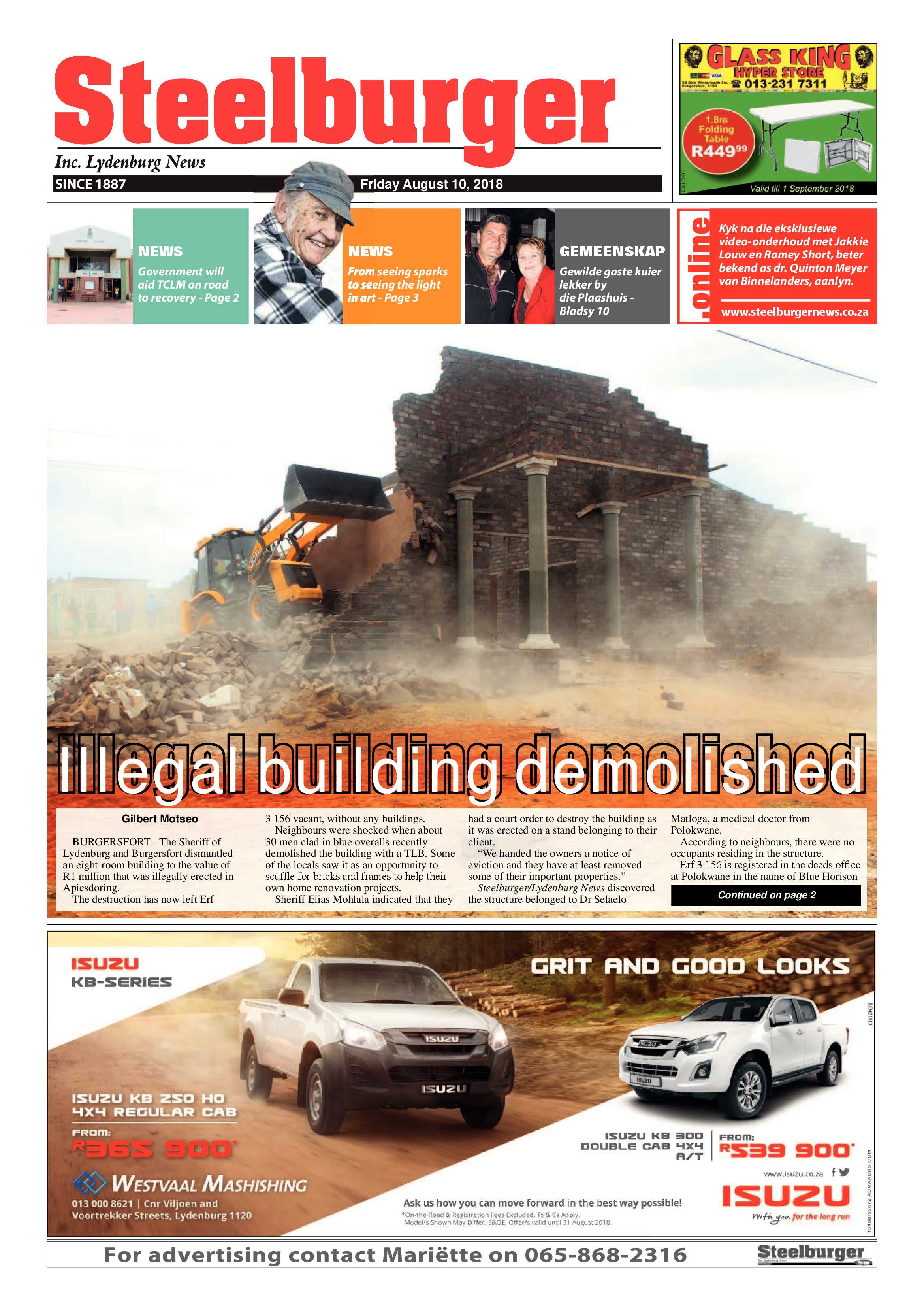 Steelburger News 10 August 2018 page 1