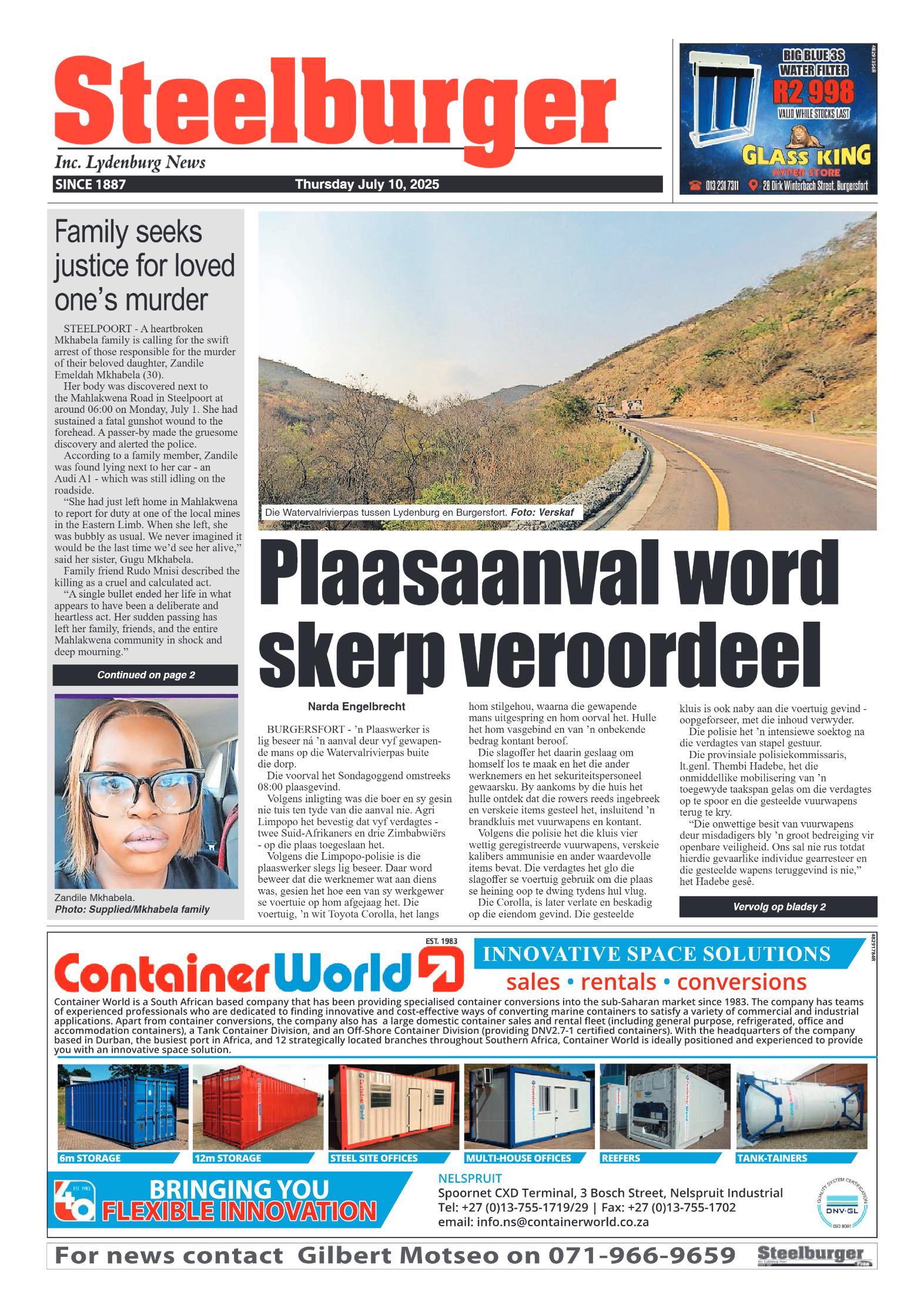 Steelburger News 10 July 2025 page 1