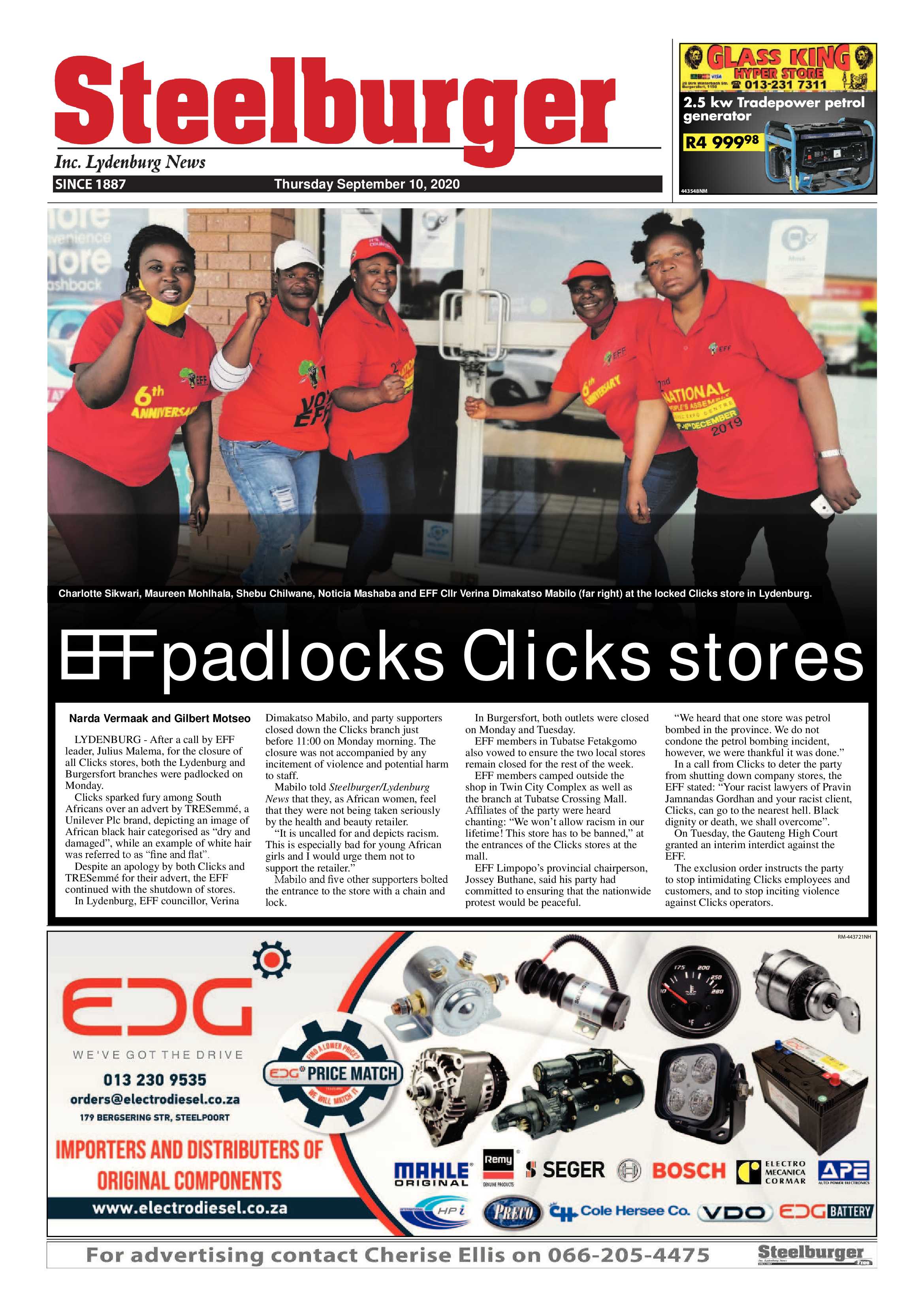 Steelburger News 10 September 2020 page 1