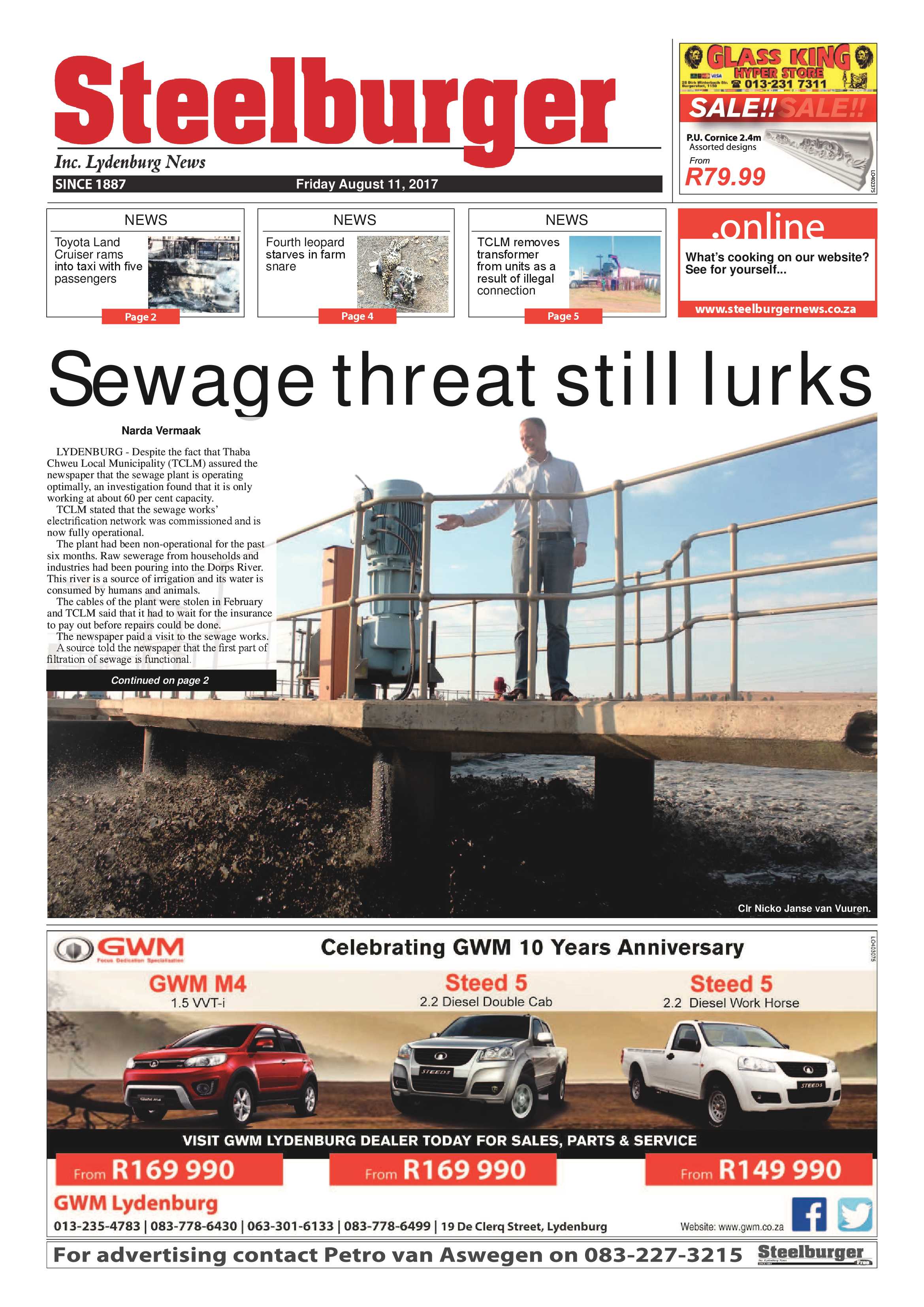 Steelburger News 11 August 2017 page 1