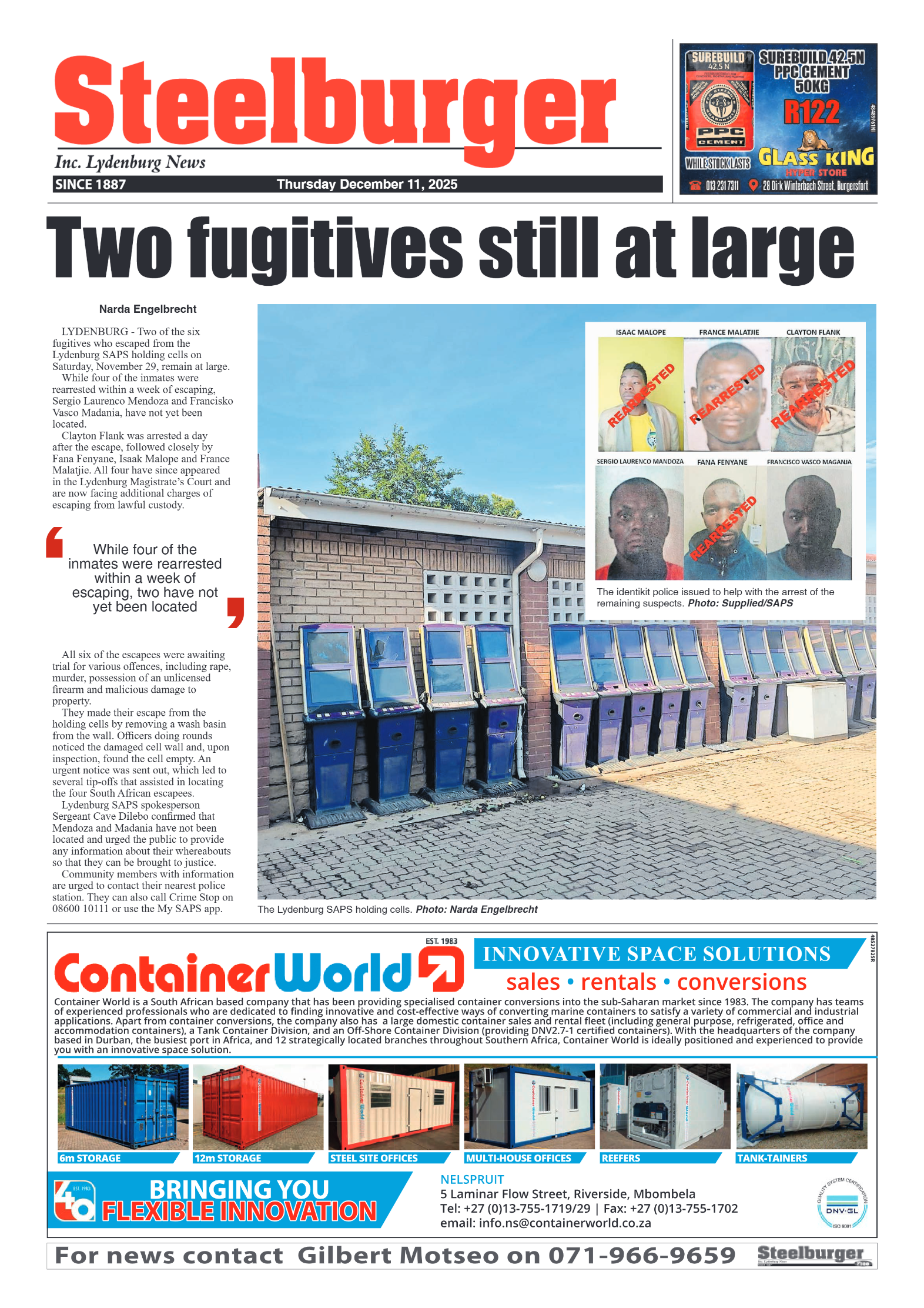 Steelburger News 11 December 2025 page 1