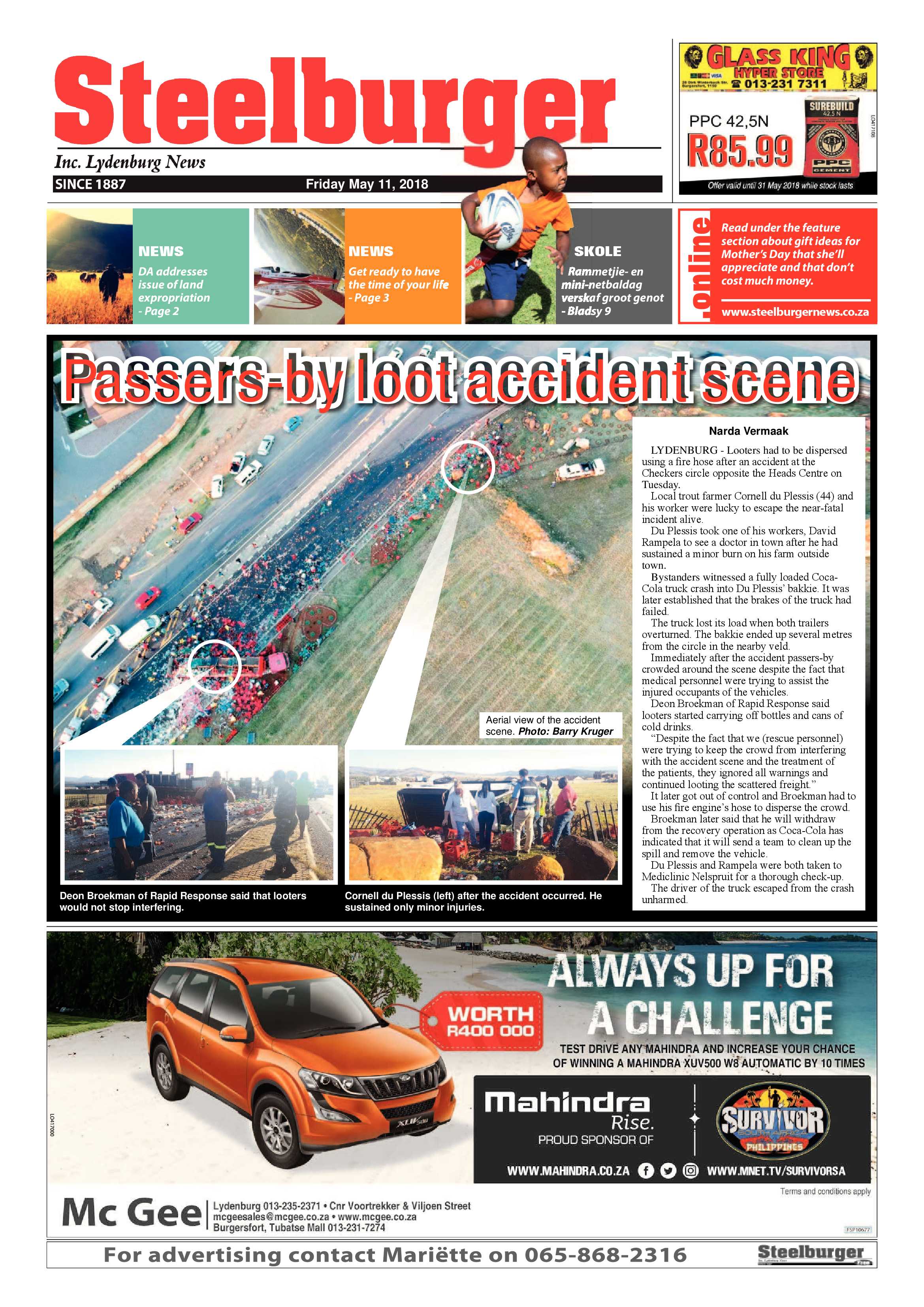 Steelburger News 11 May 2018 page 1