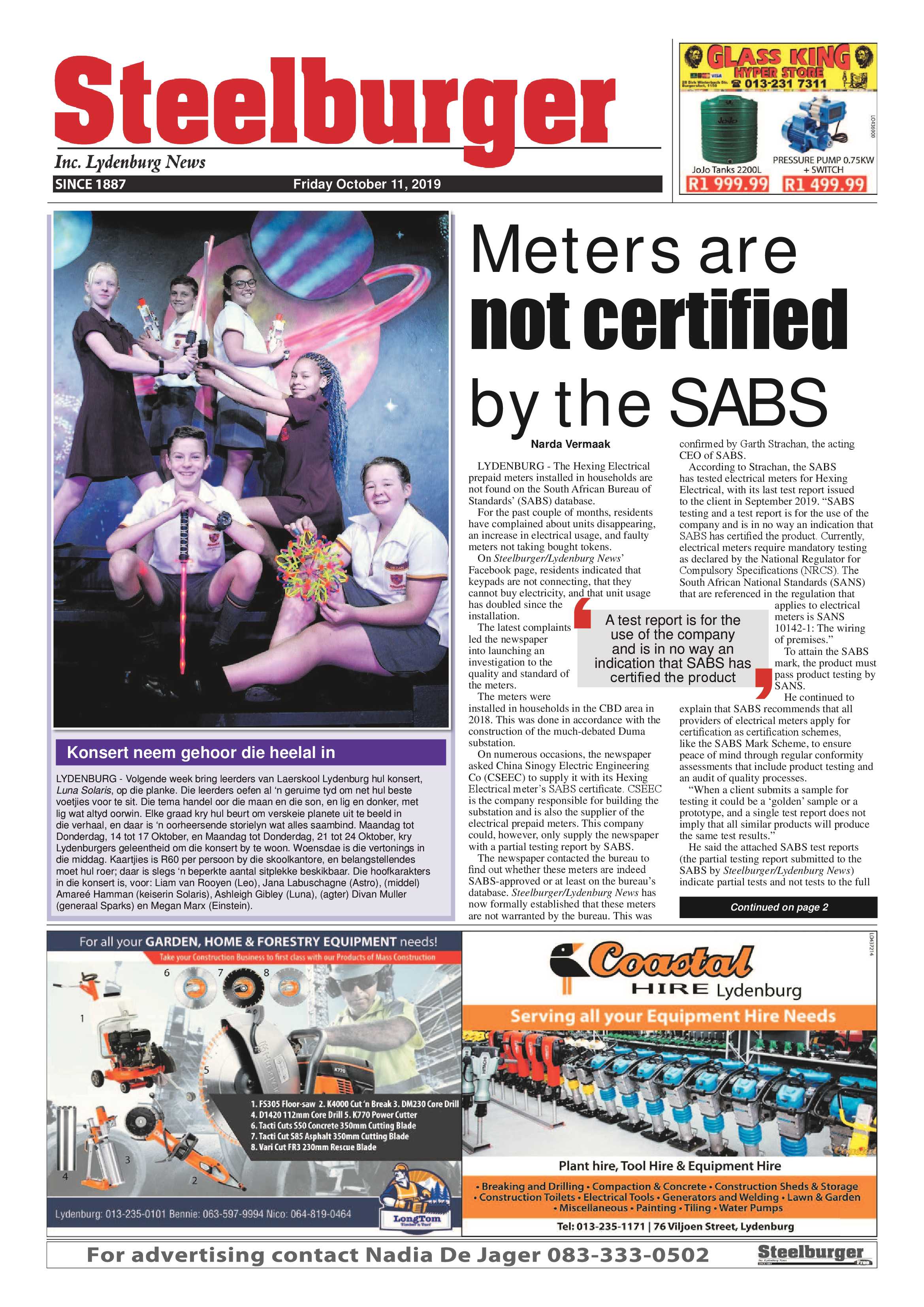 Steelburger News 11 October 2019 page 1