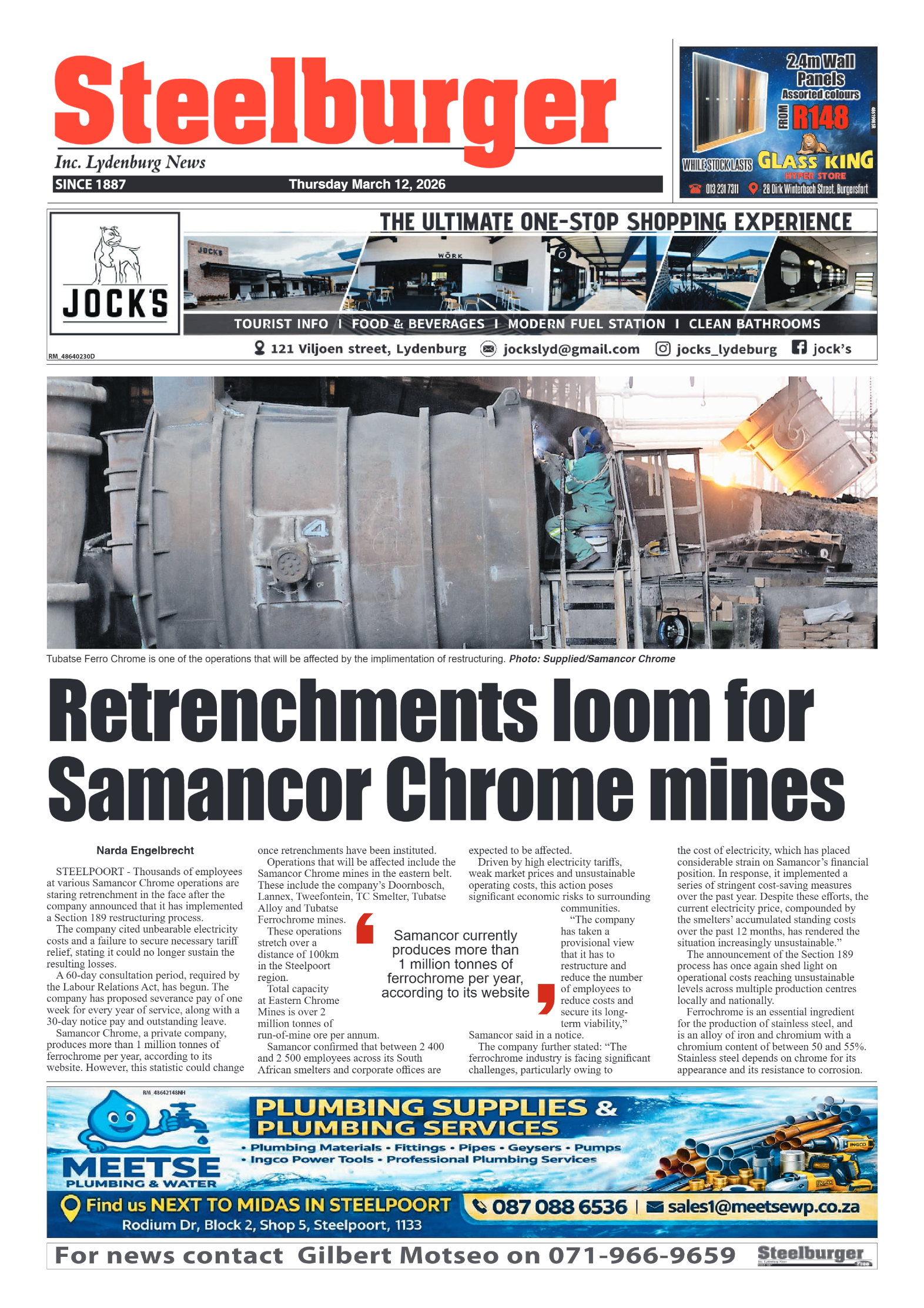 Steelburger News 12 March 2026 page 1