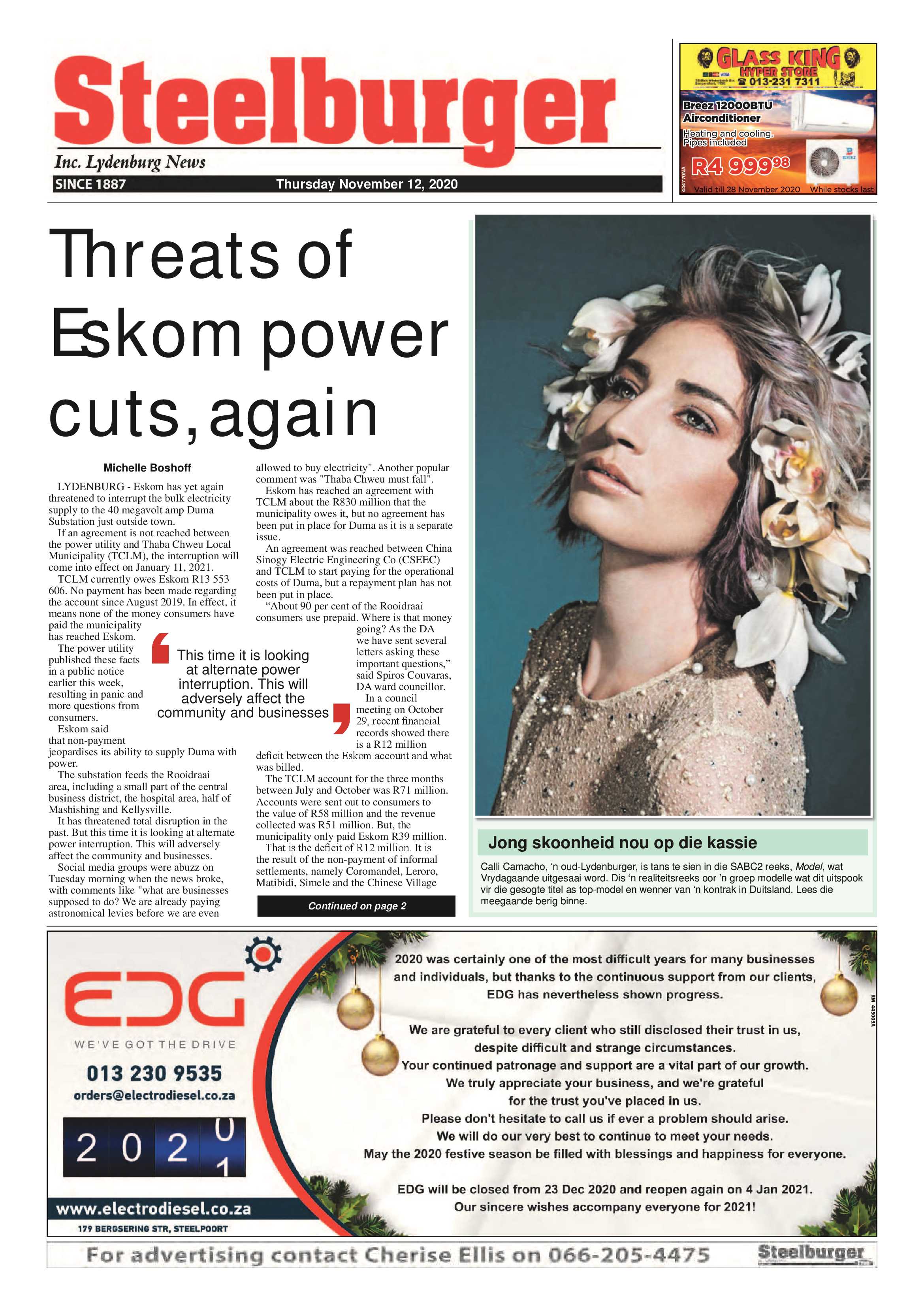 Steelburger News 12 November 2020 page 1