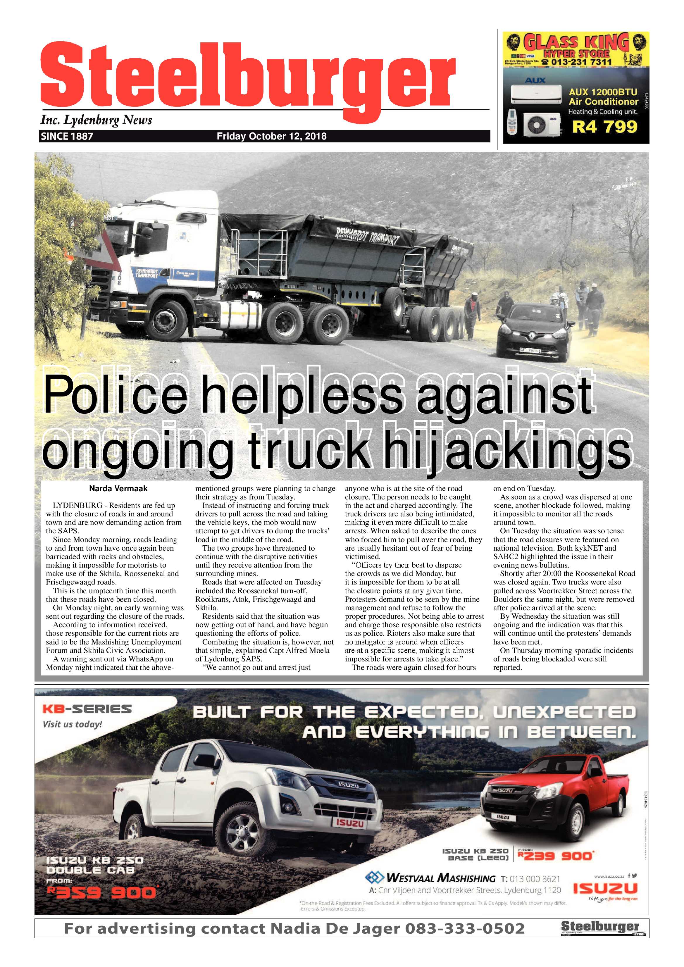 Steelburger News 12 October 2018 page 1