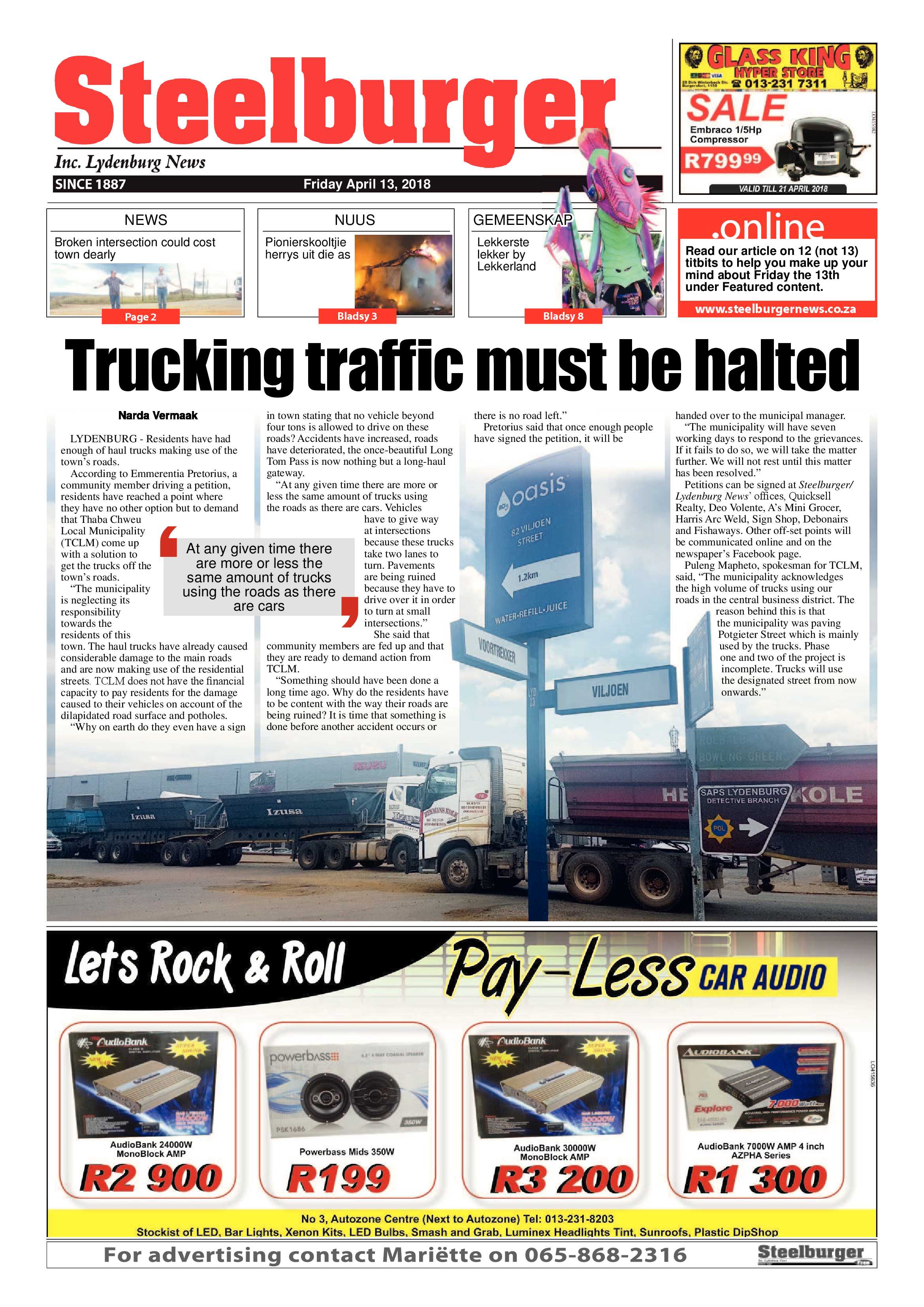 Steelburger News 13 April 2018 page 1