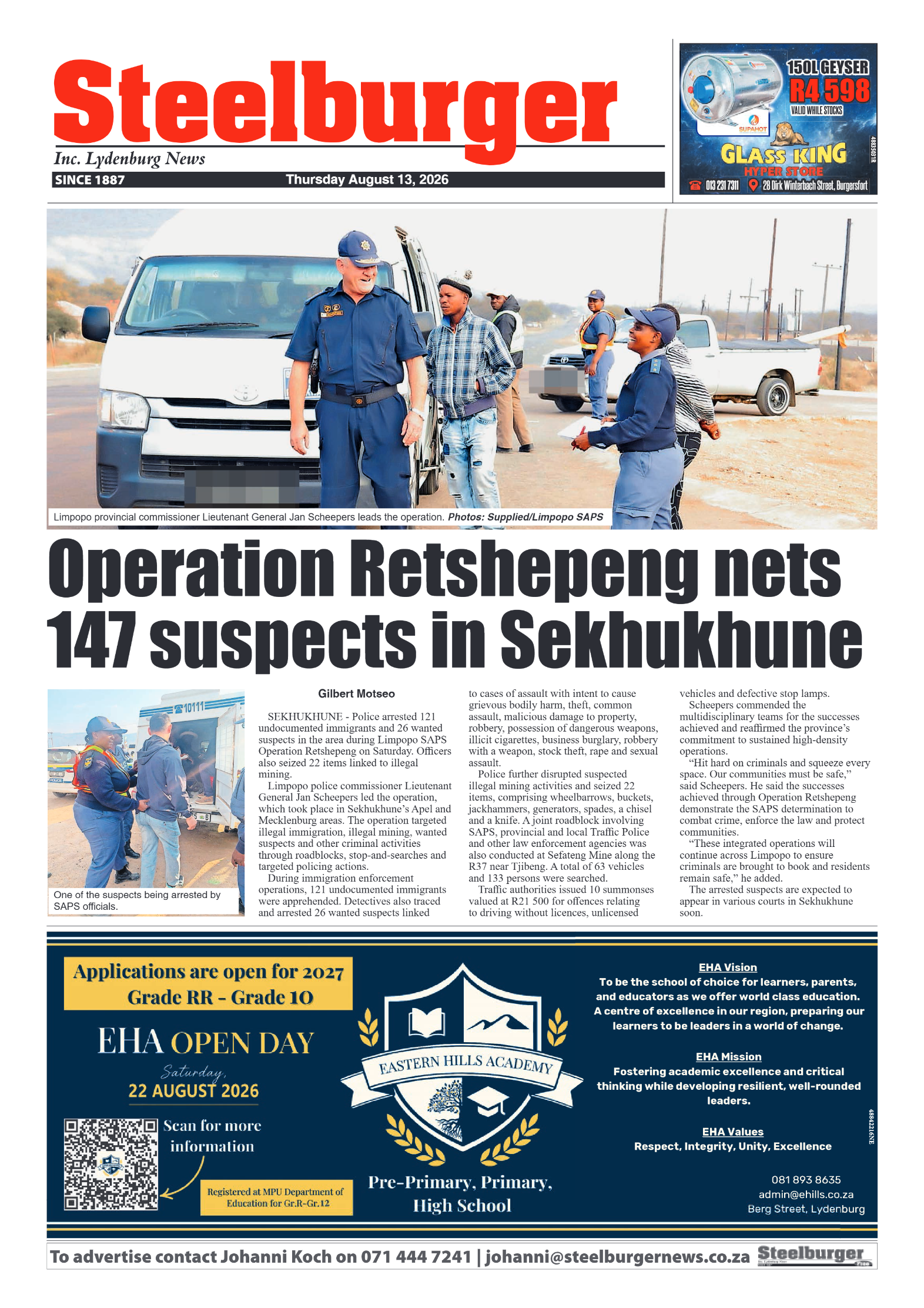 Steelburger News 13 August 2026 page 1