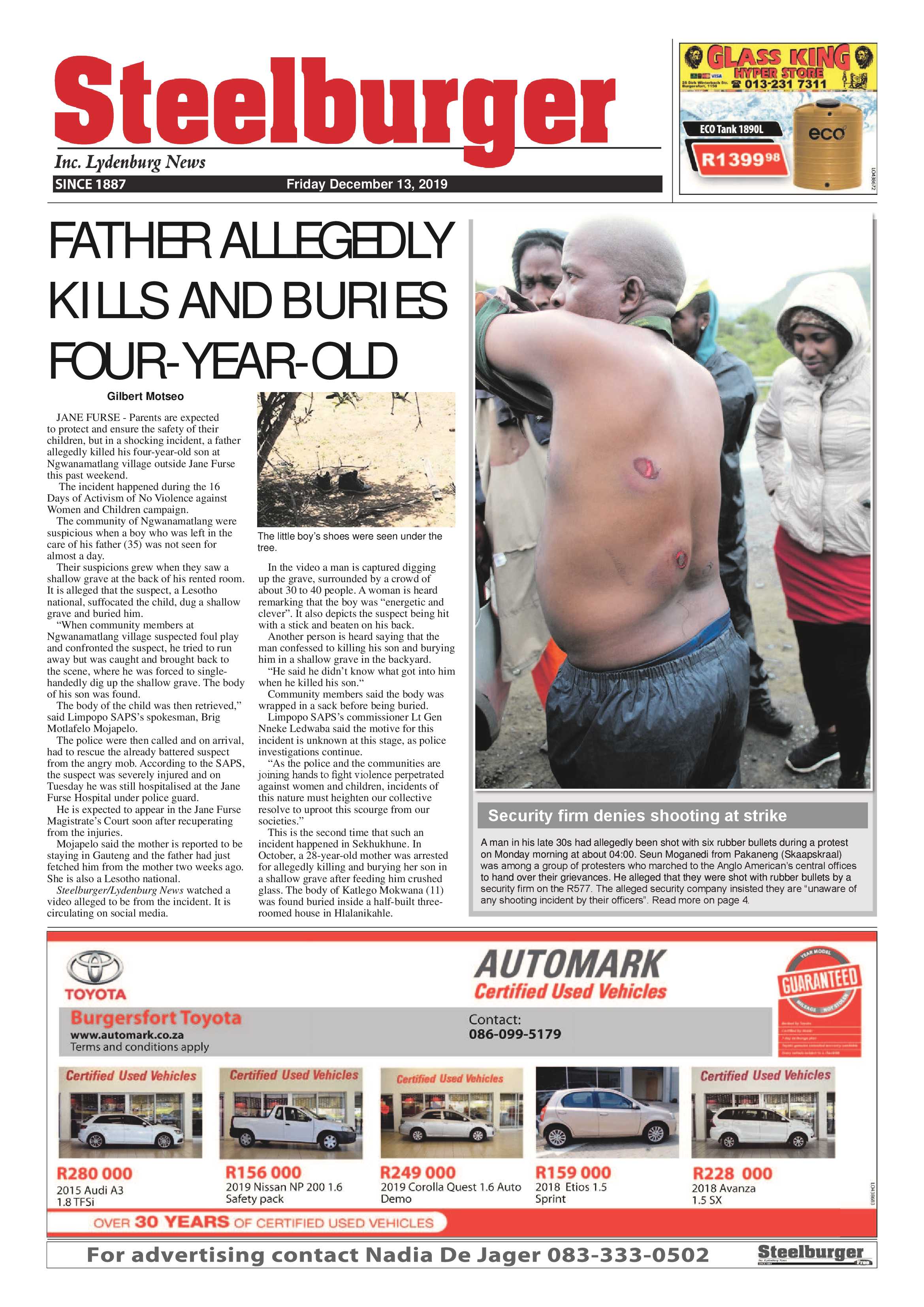 Steelburger News 13 December 2019 page 1