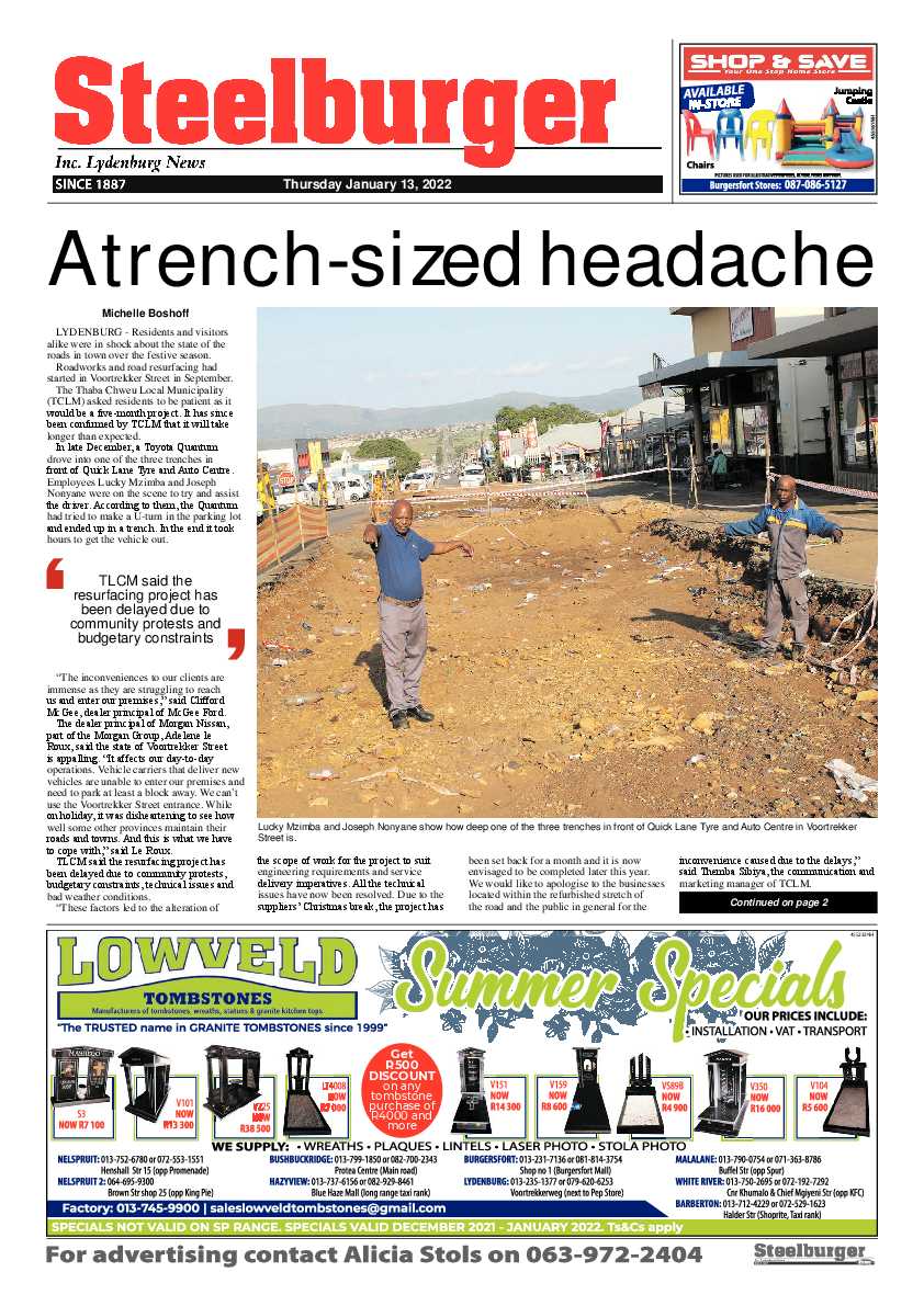 Steelburger News 13 January 2022 page 1