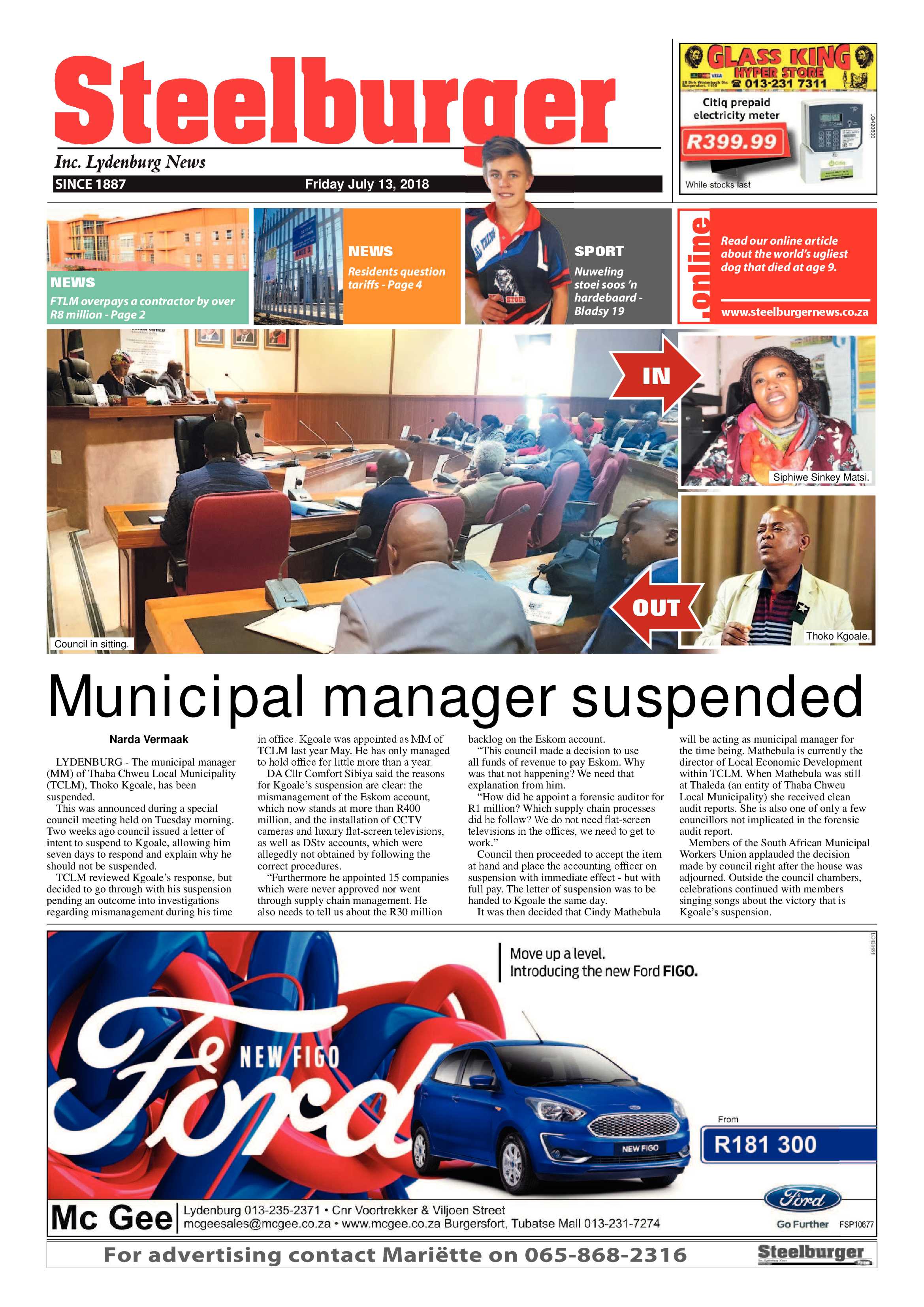 Steelburger News 13 July 2018 page 1