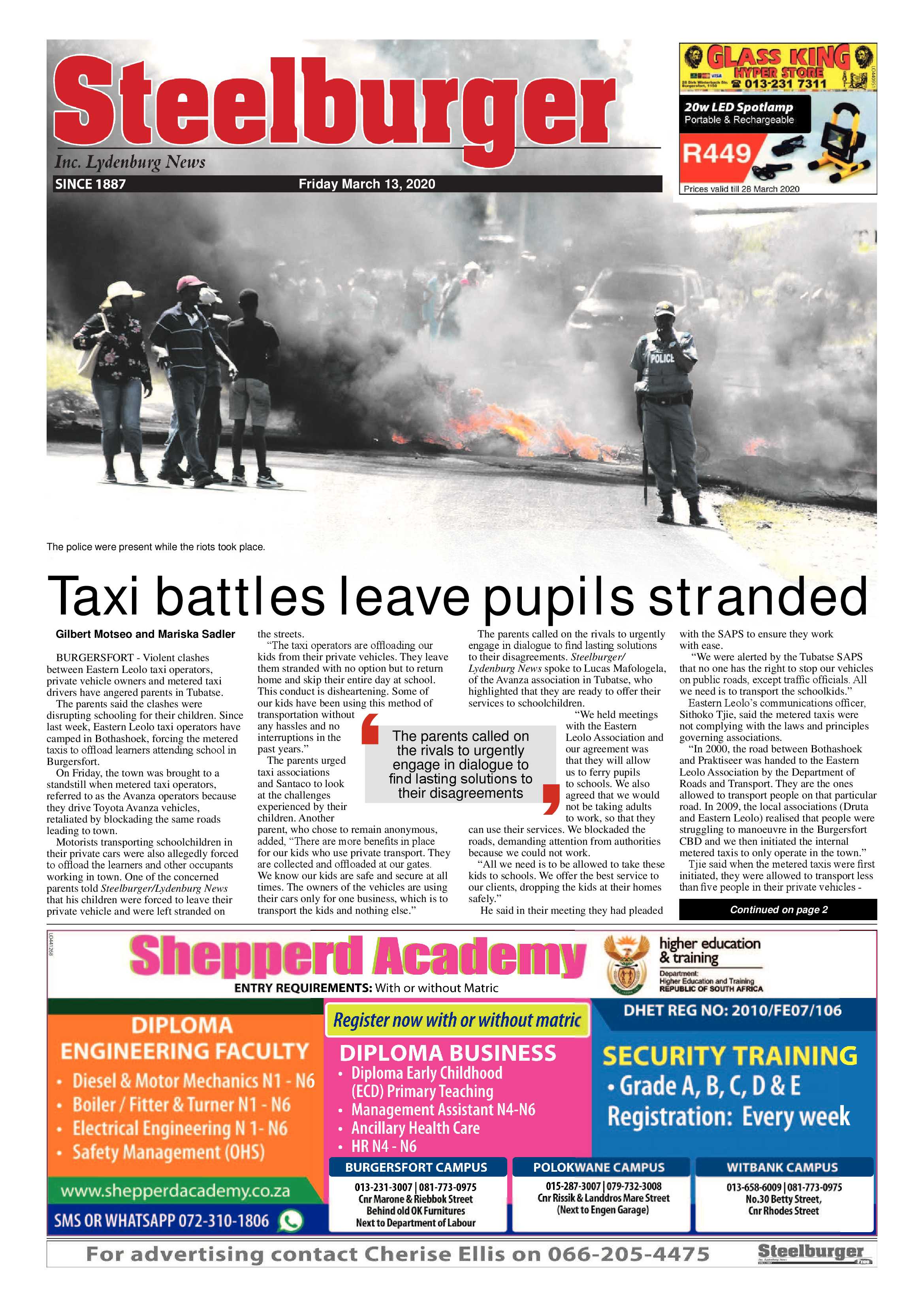 Steelburger News 13 March 2020 page 1
