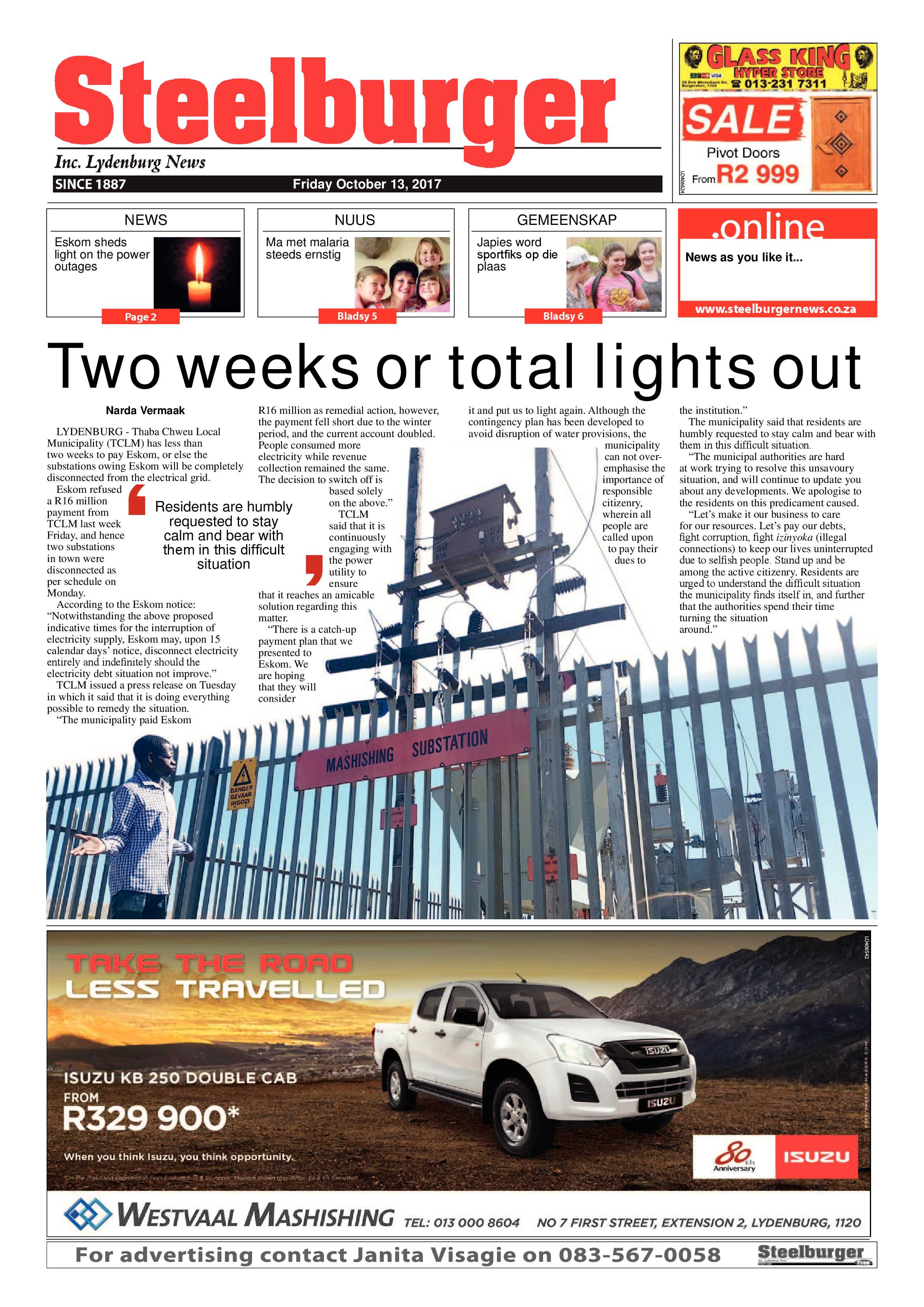 Steelburger News 13 October 2017 page 1