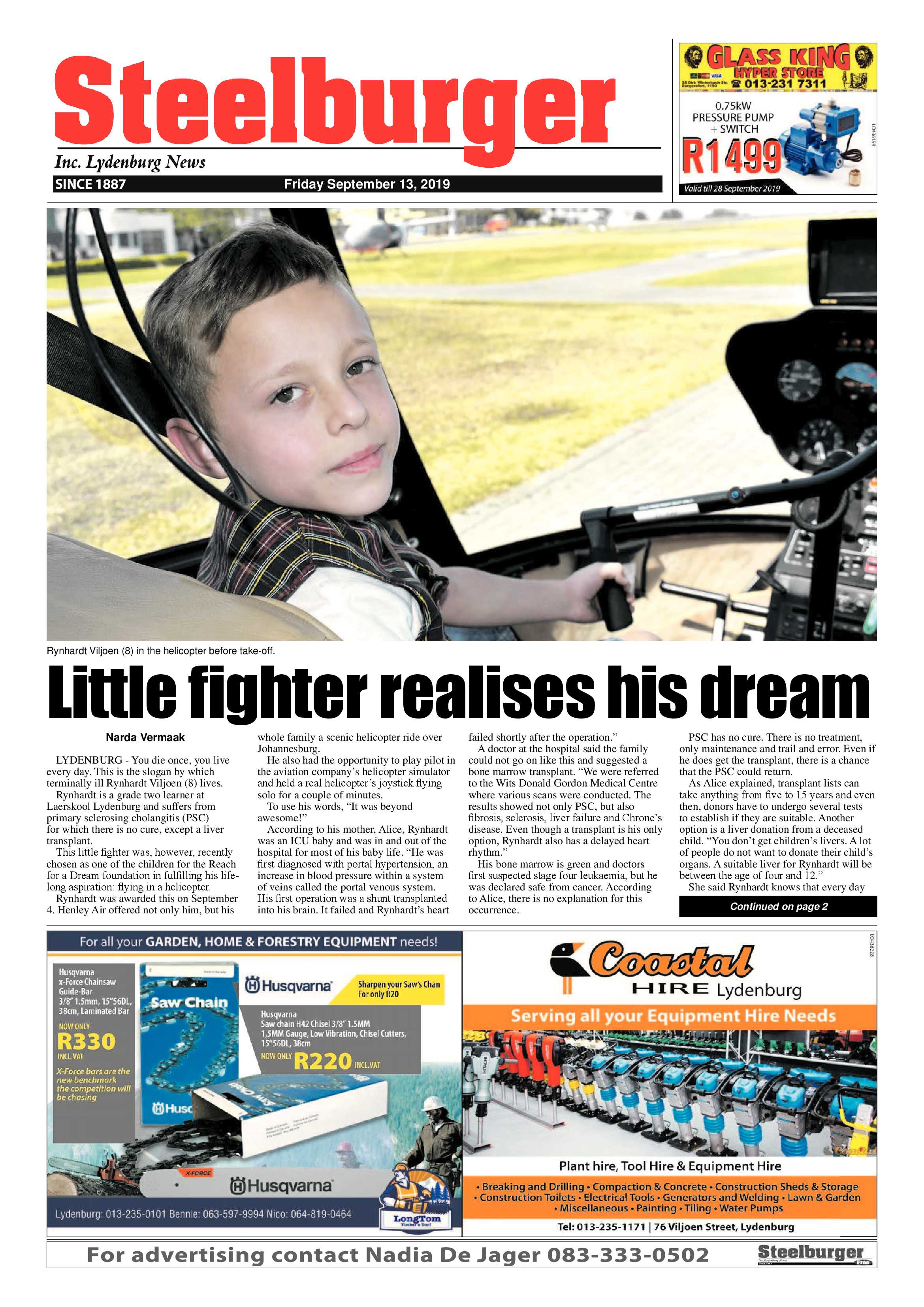 Steelburger News 13 September 2019 page 1
