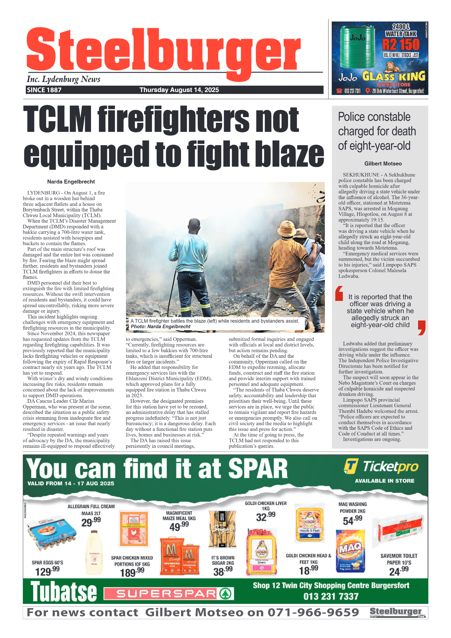 Steelburger News 14 August 2025 page 1