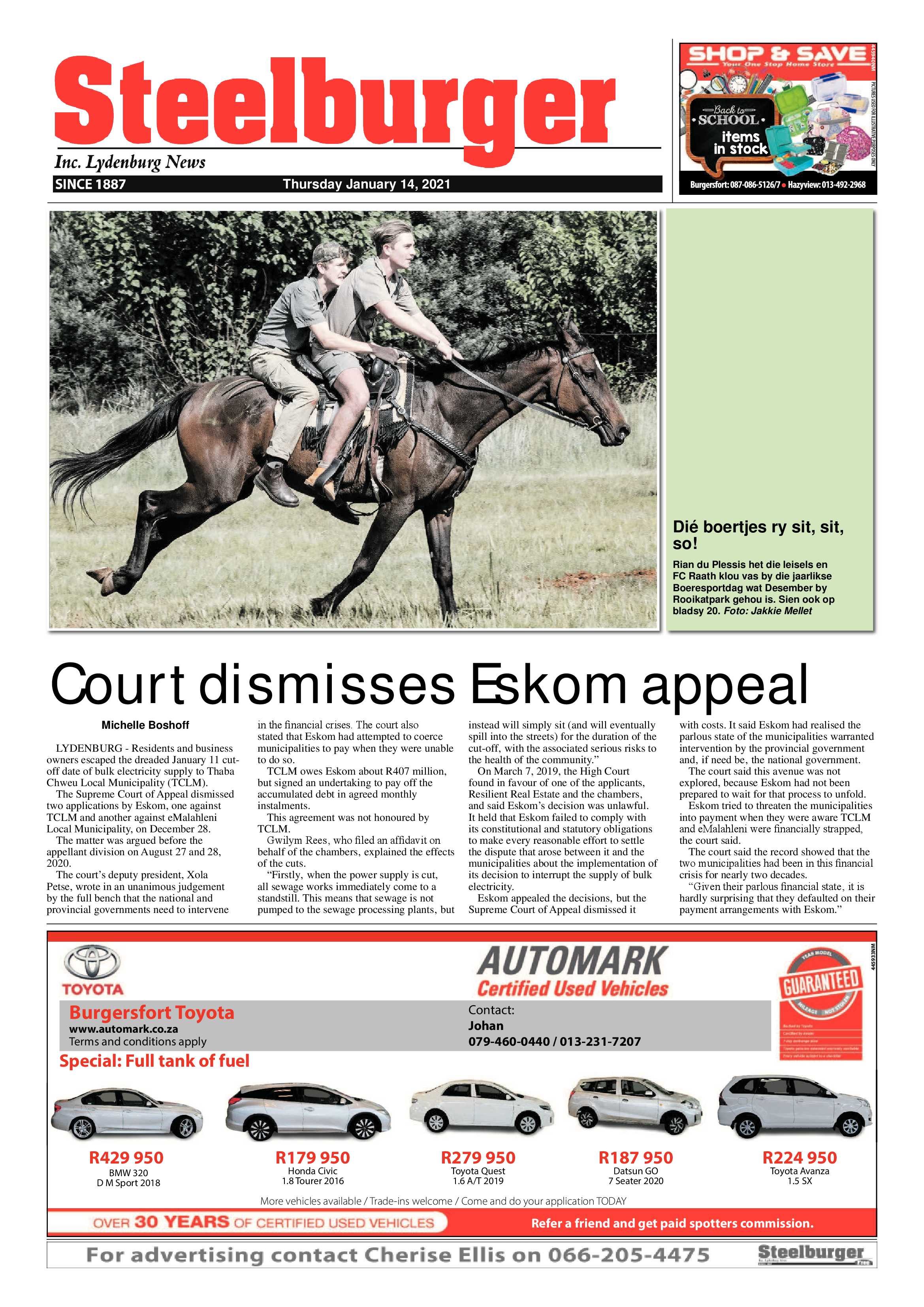 Steelburger news 14 January 2021 page 1