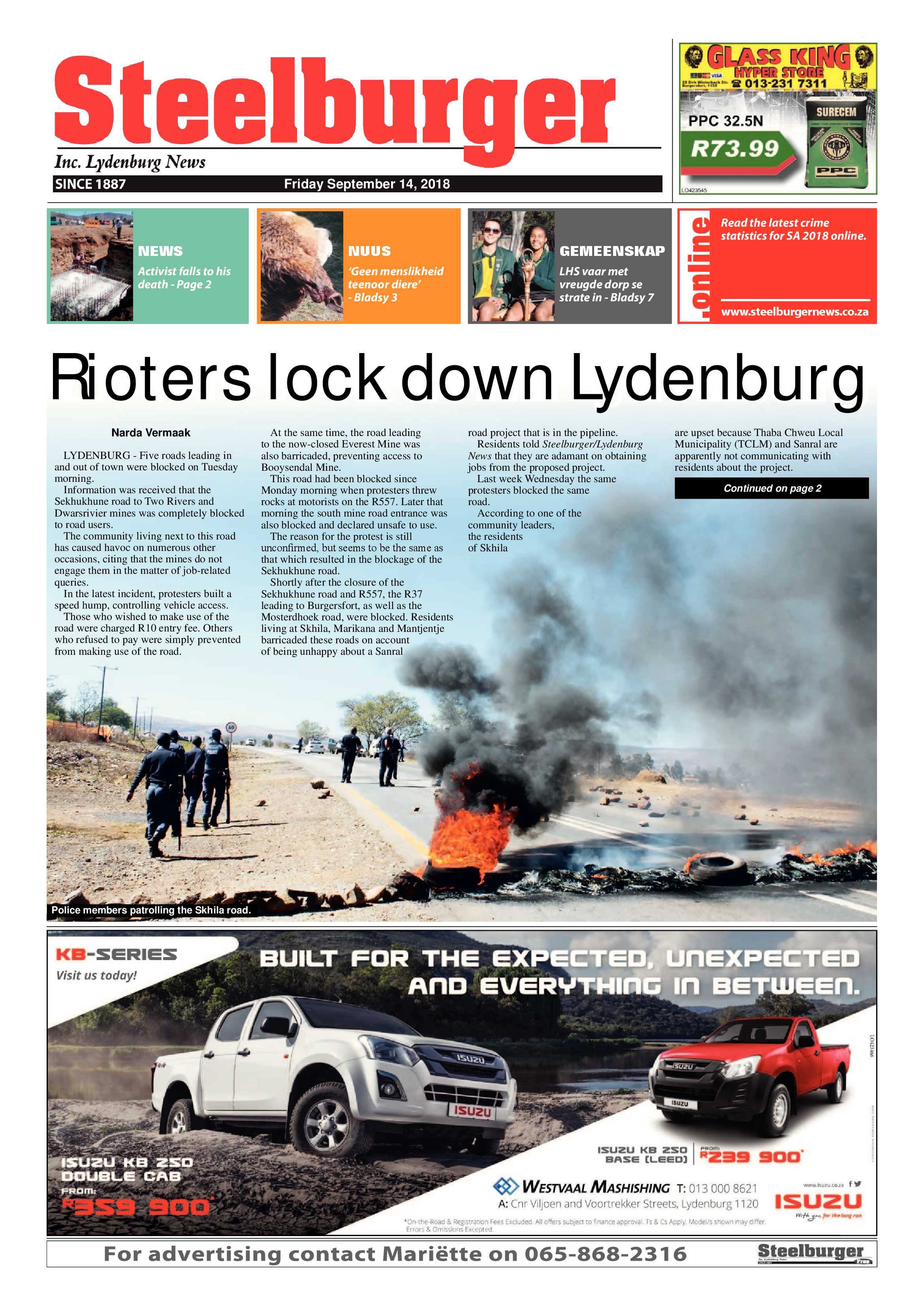 Steelburger News 14 September 2018 page 1