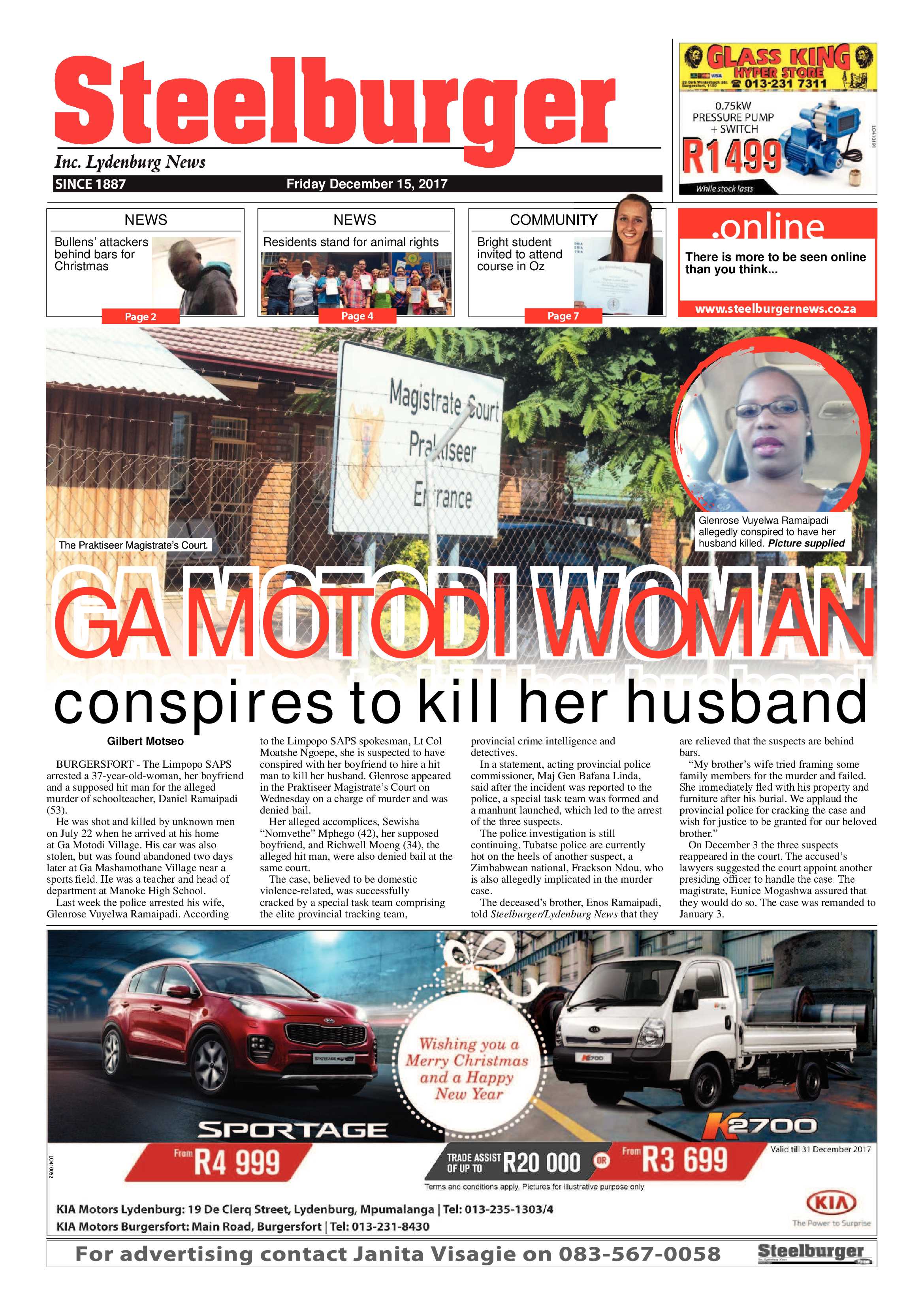 Steelburger News 15 December 2017 page 1