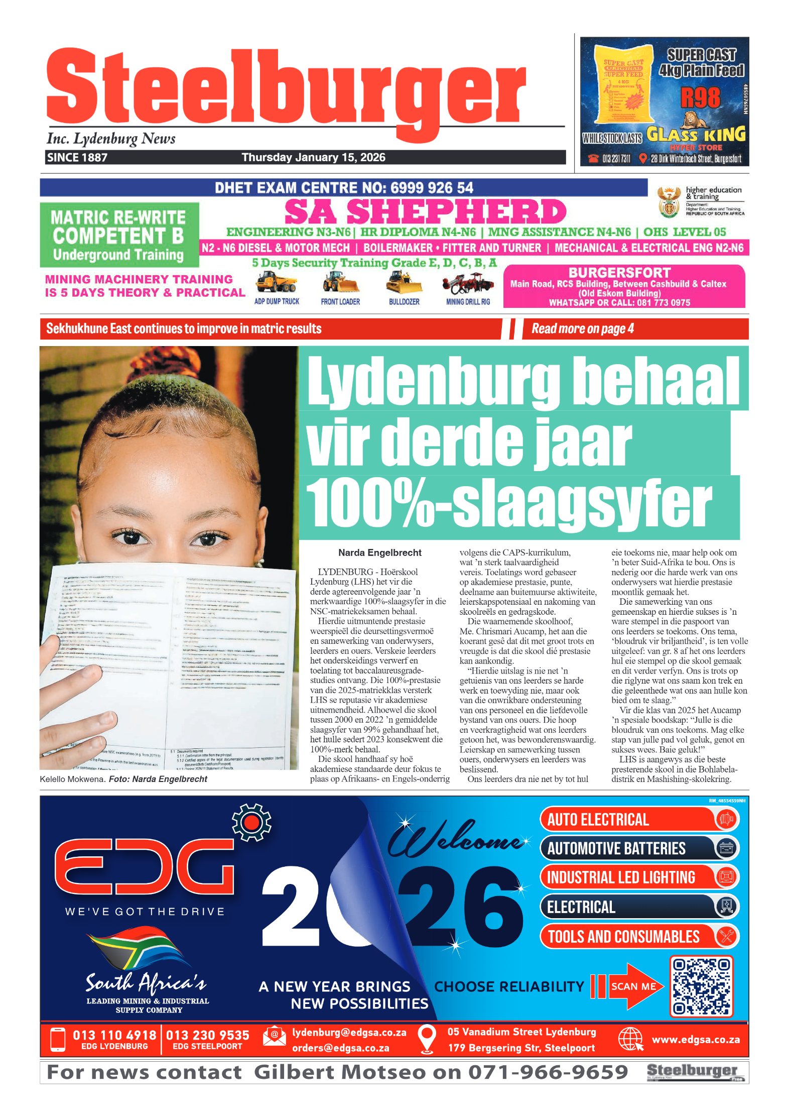 Steelburger News 15 January 2026 page 1