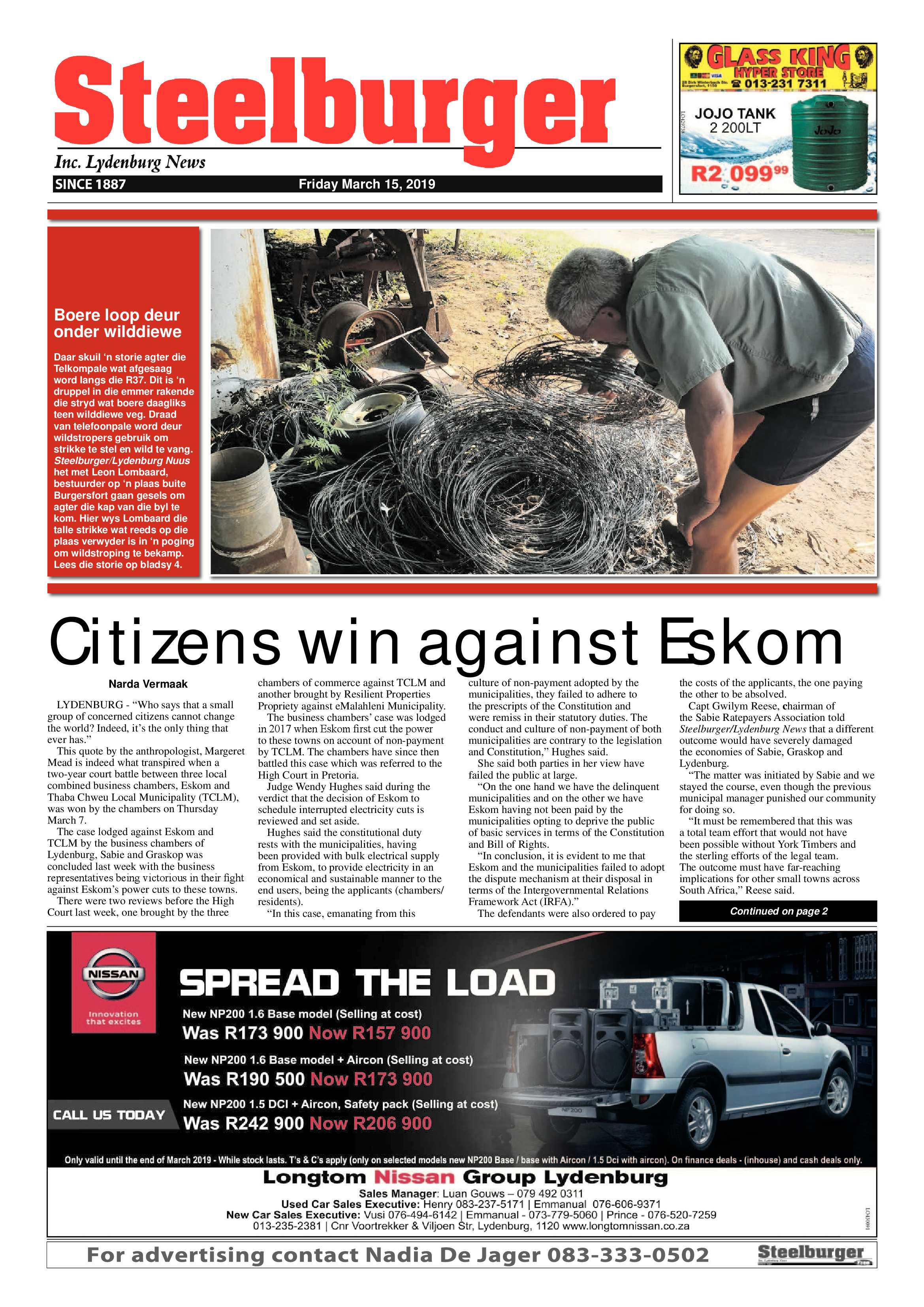 Steelburger News 15 March 2019 page 1