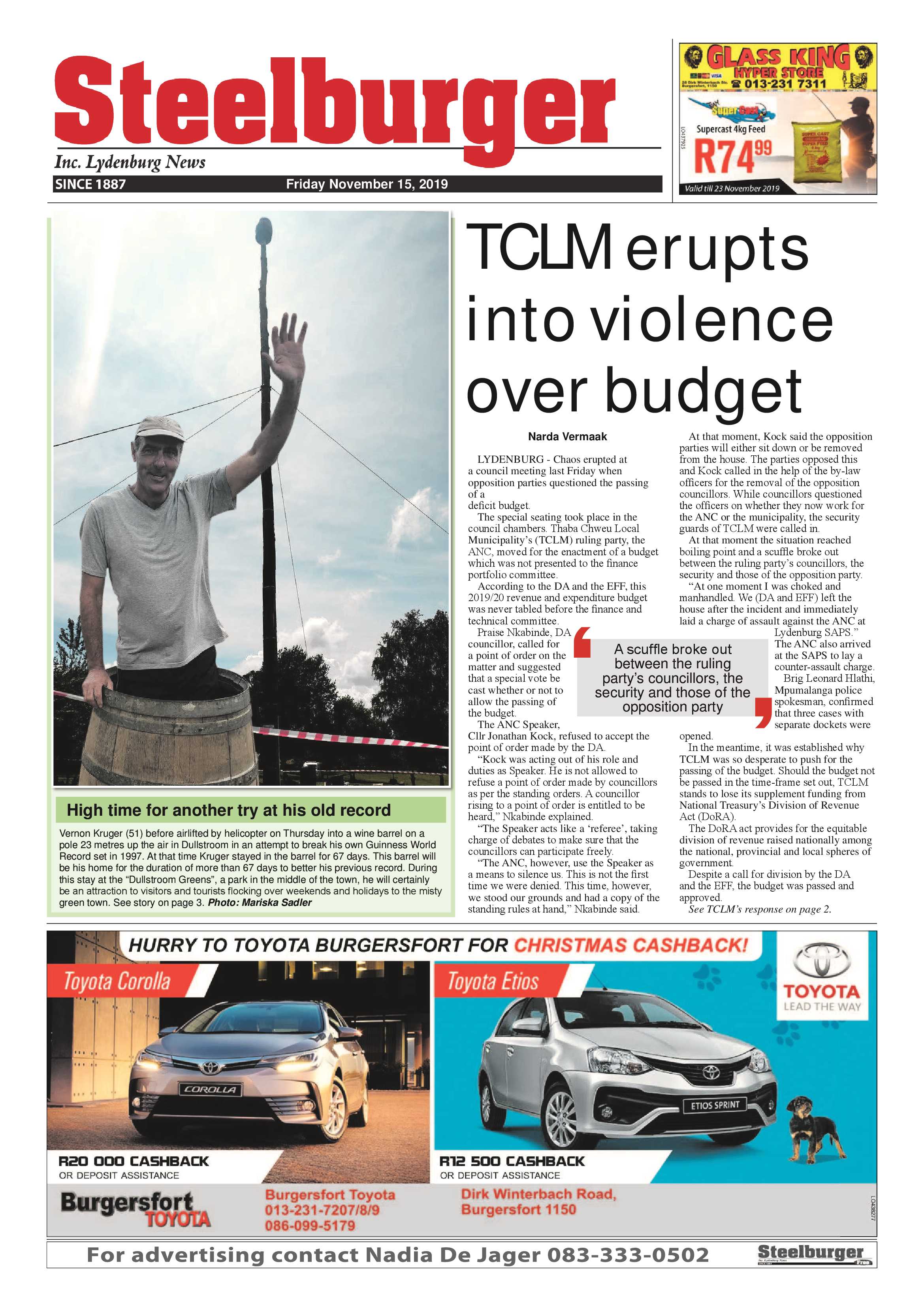 Steelburger News 15 November 2019 page 1