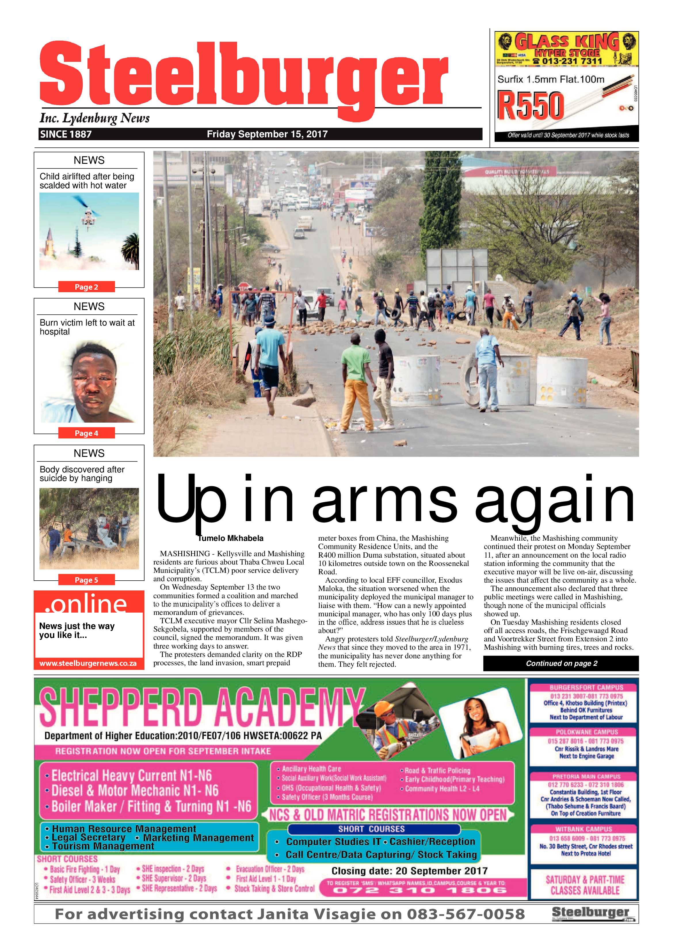 Steelburger News 15 September 2017 page 1