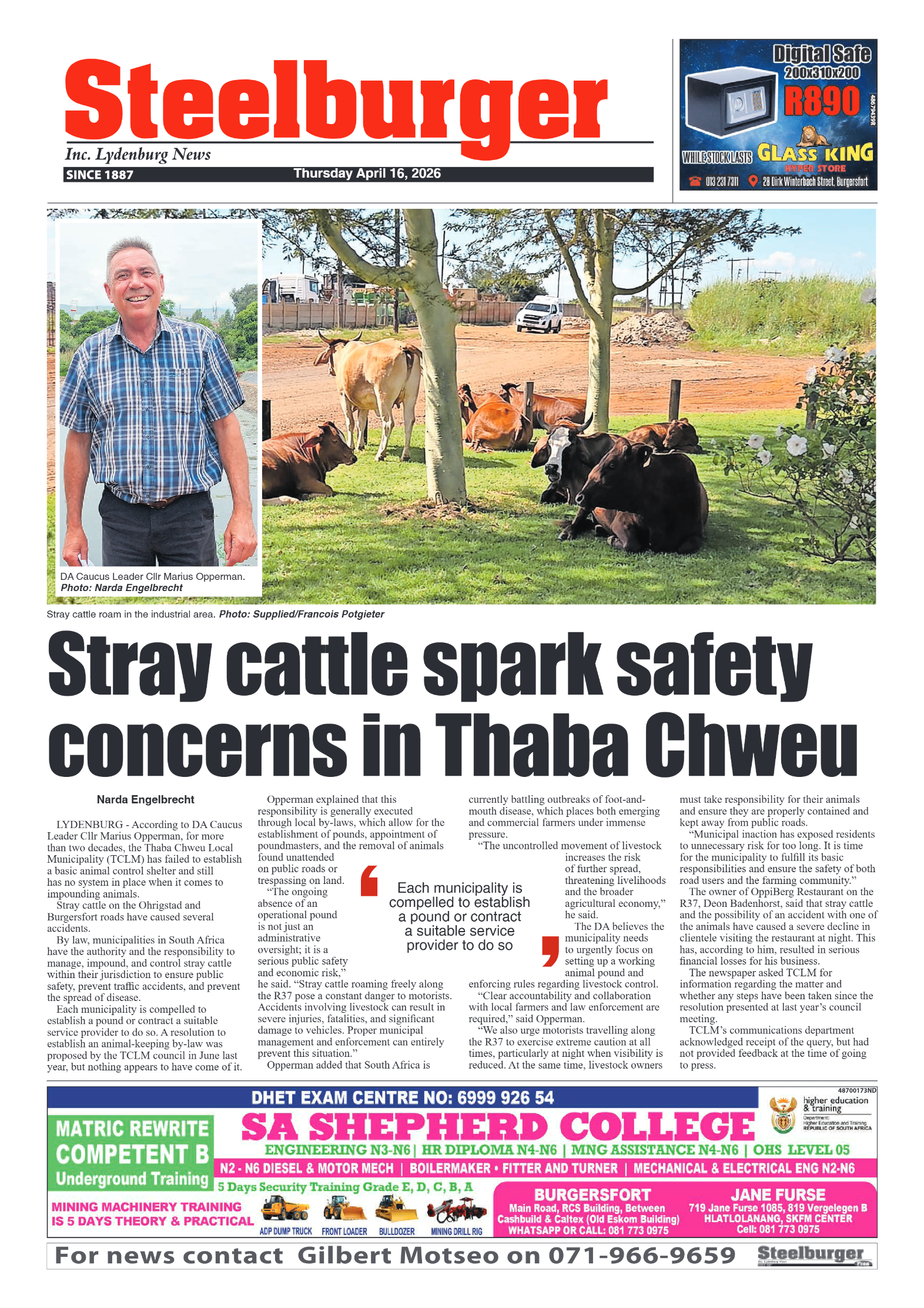 Steelburger News 16 April 2026 page 1