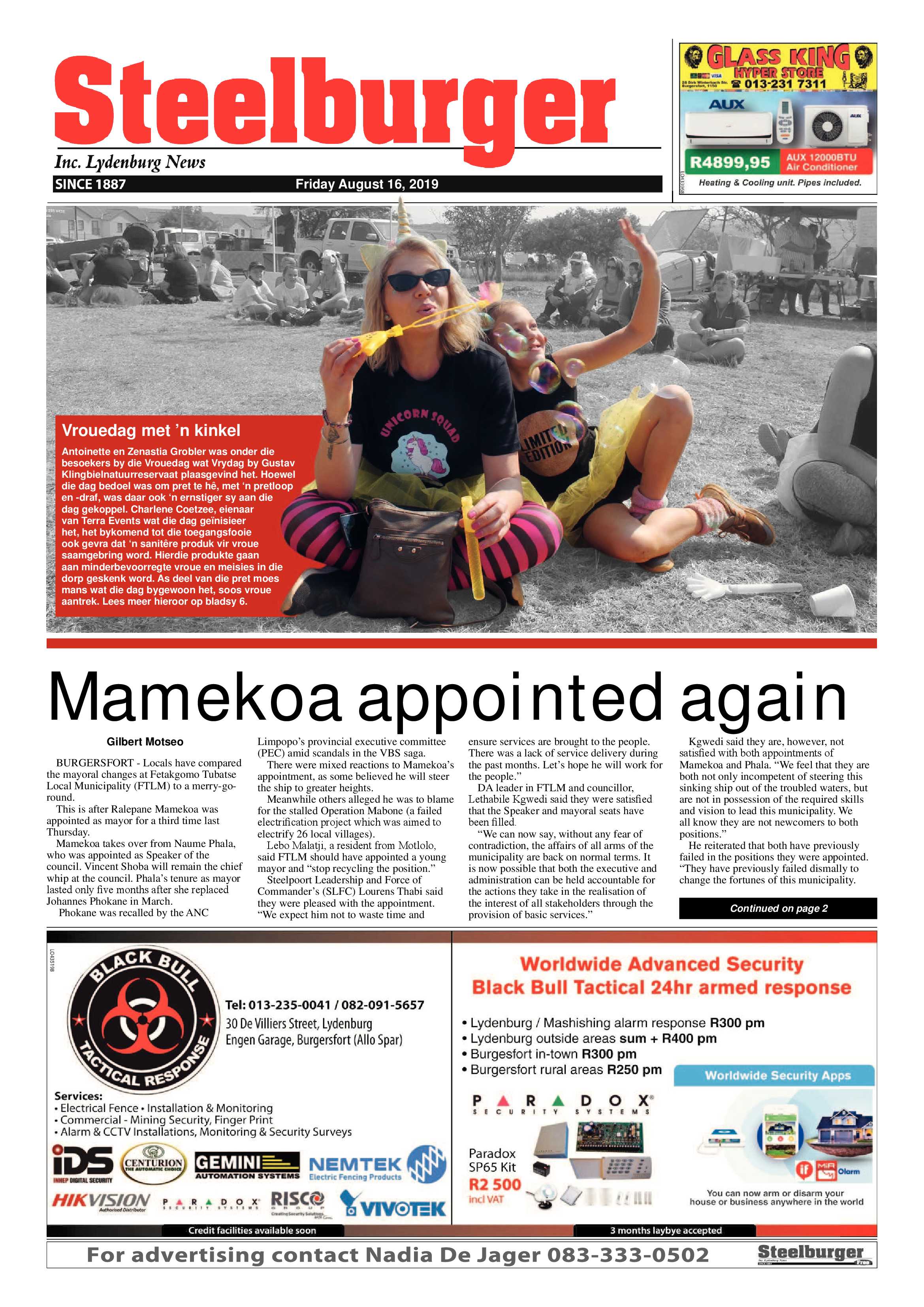 Steelburger News 16 August 2019 page 1