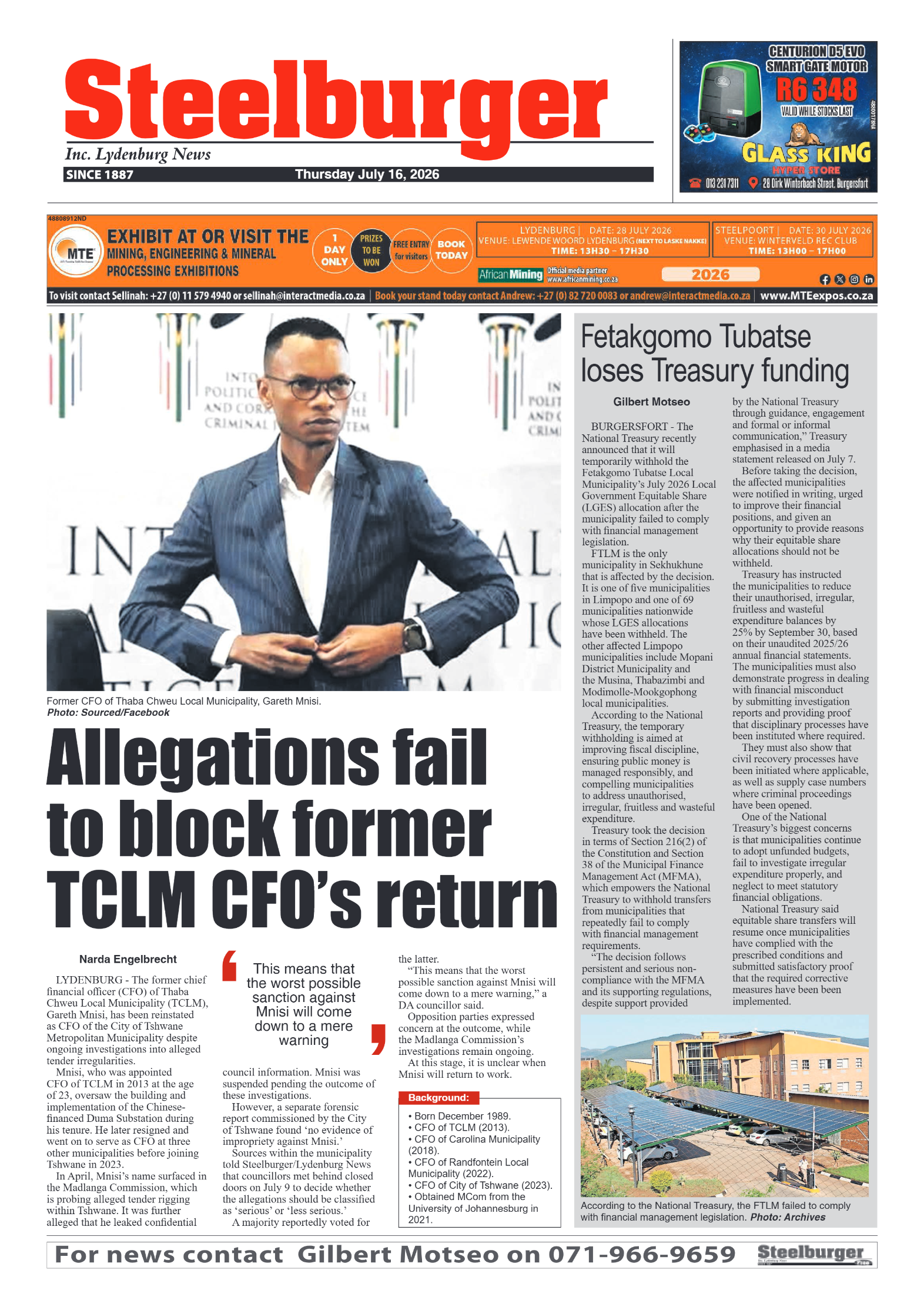 Steelburger News 16 July 2026 page 1