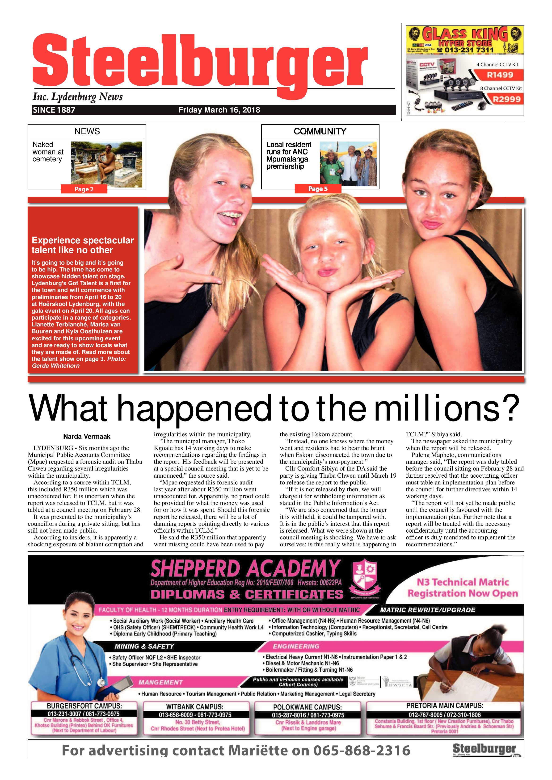 Steelburger News 16 March 2018 page 1