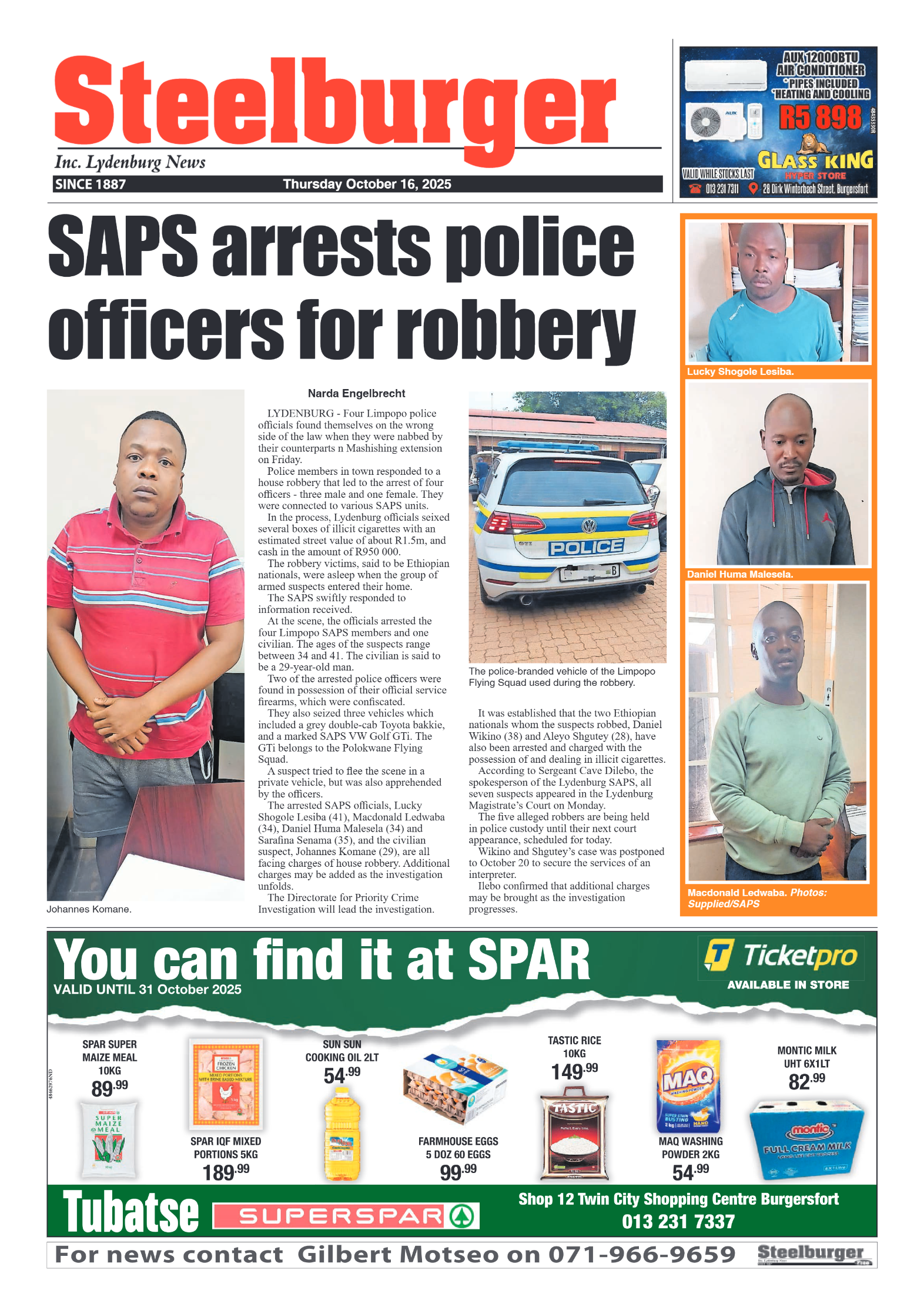 Steelburger News 16 October 2025 page 1