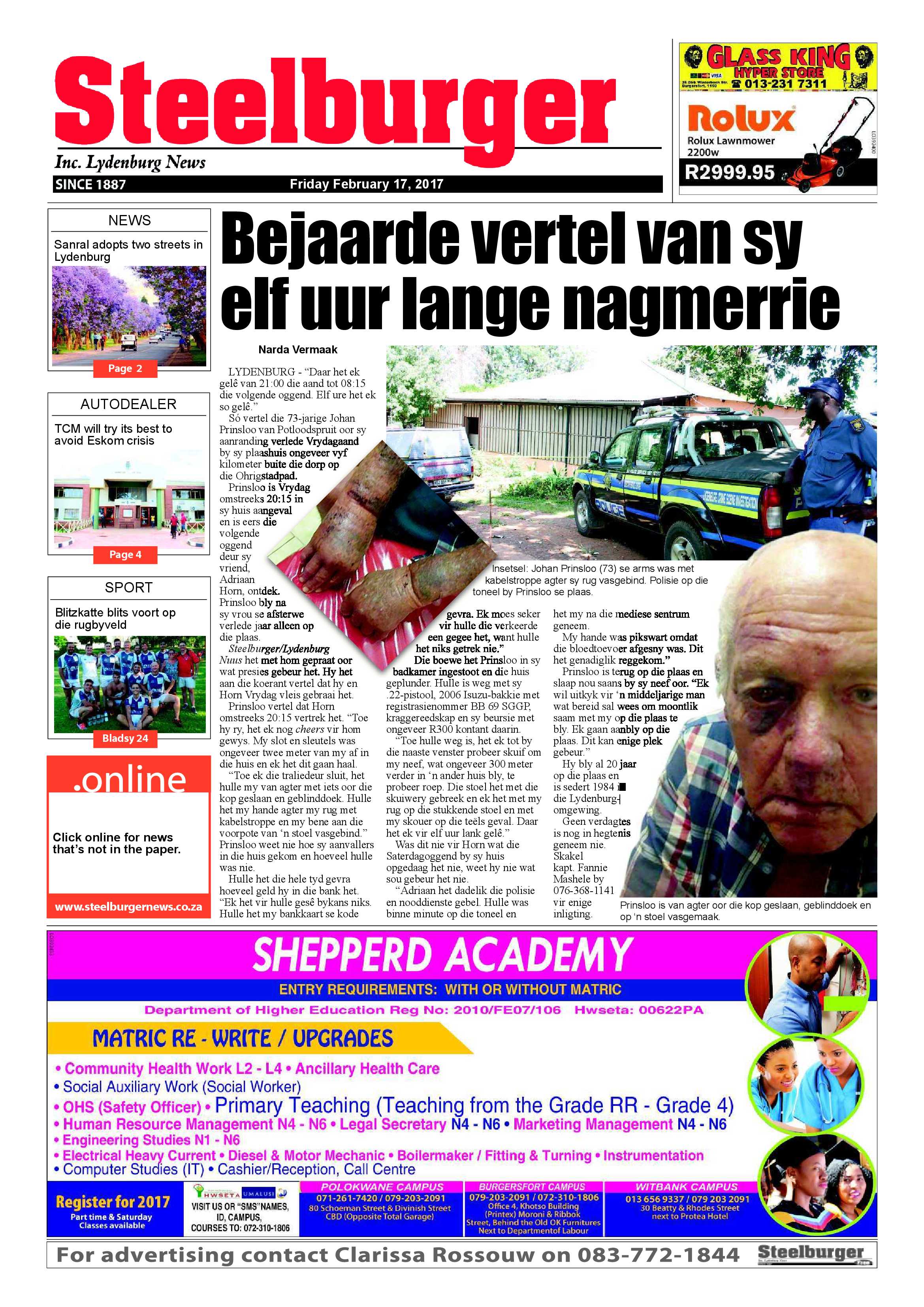 Steelburger News 17 February 2017 page 1