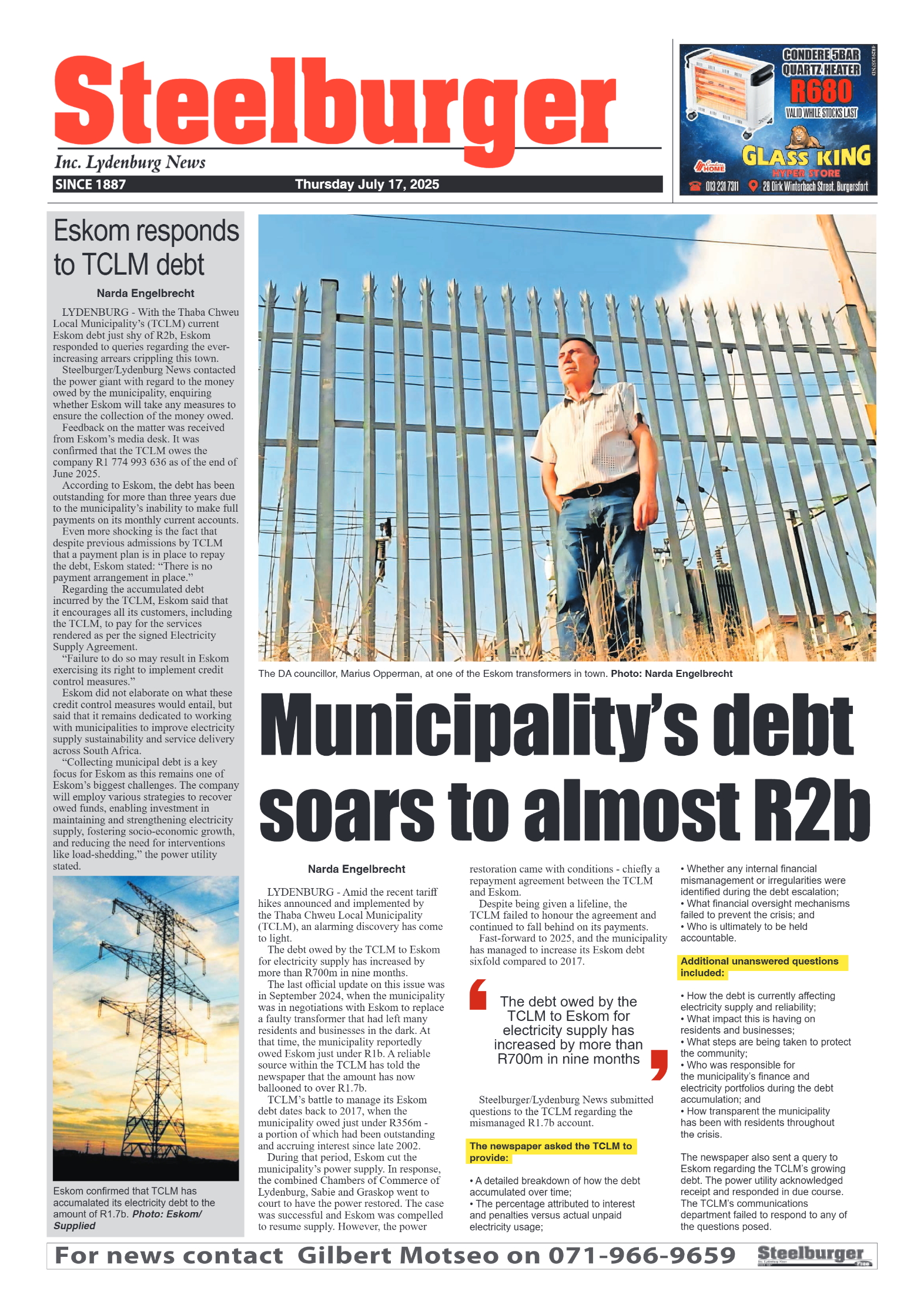 Steelburger News 17 July 2025 page 1