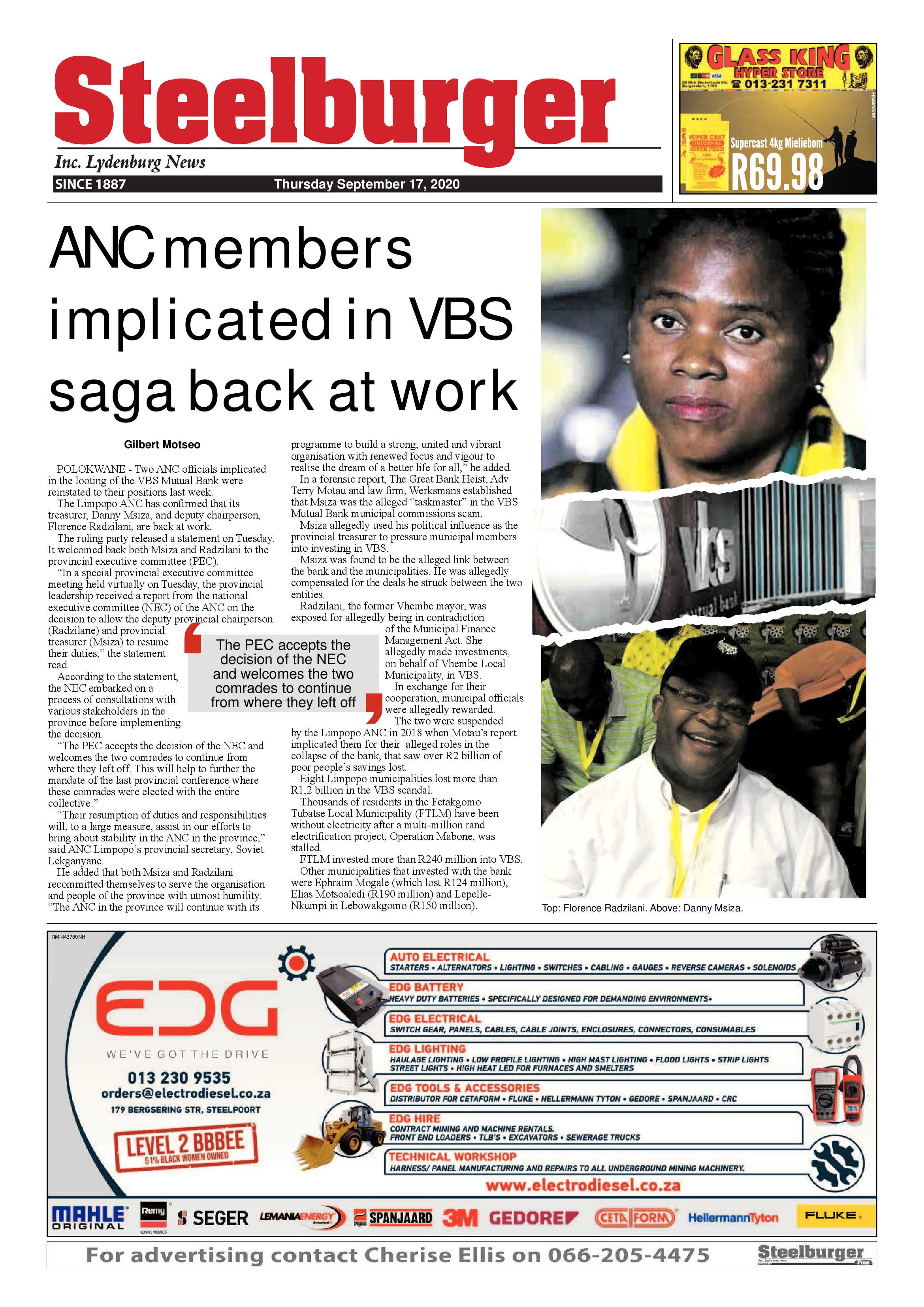 Steelburger News 17 September 2020 page 1