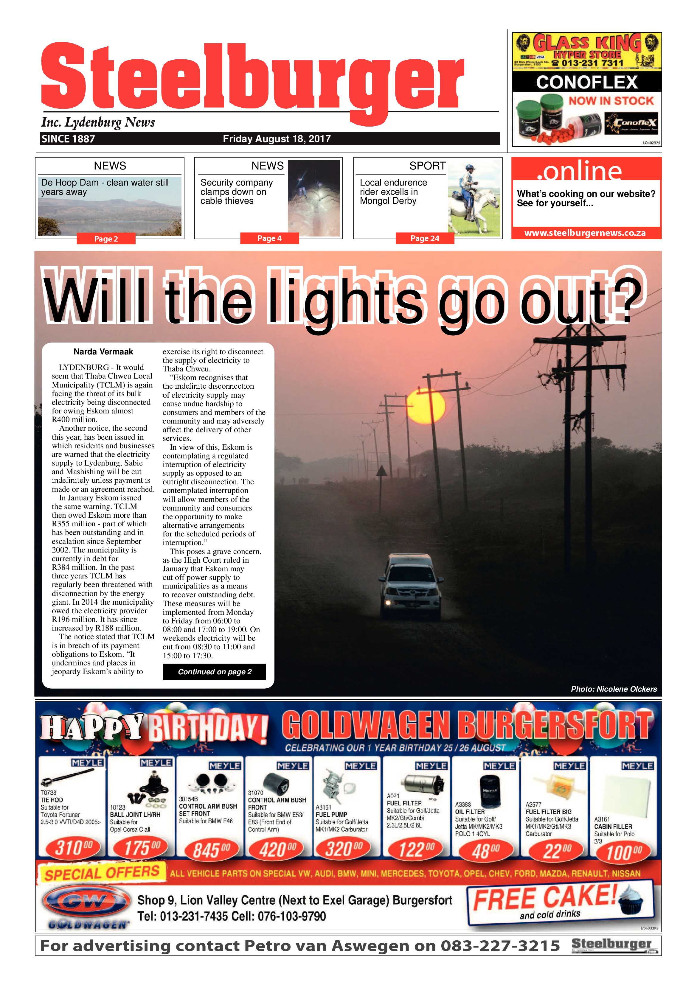 Steelburger News 18 August 2017 page 1