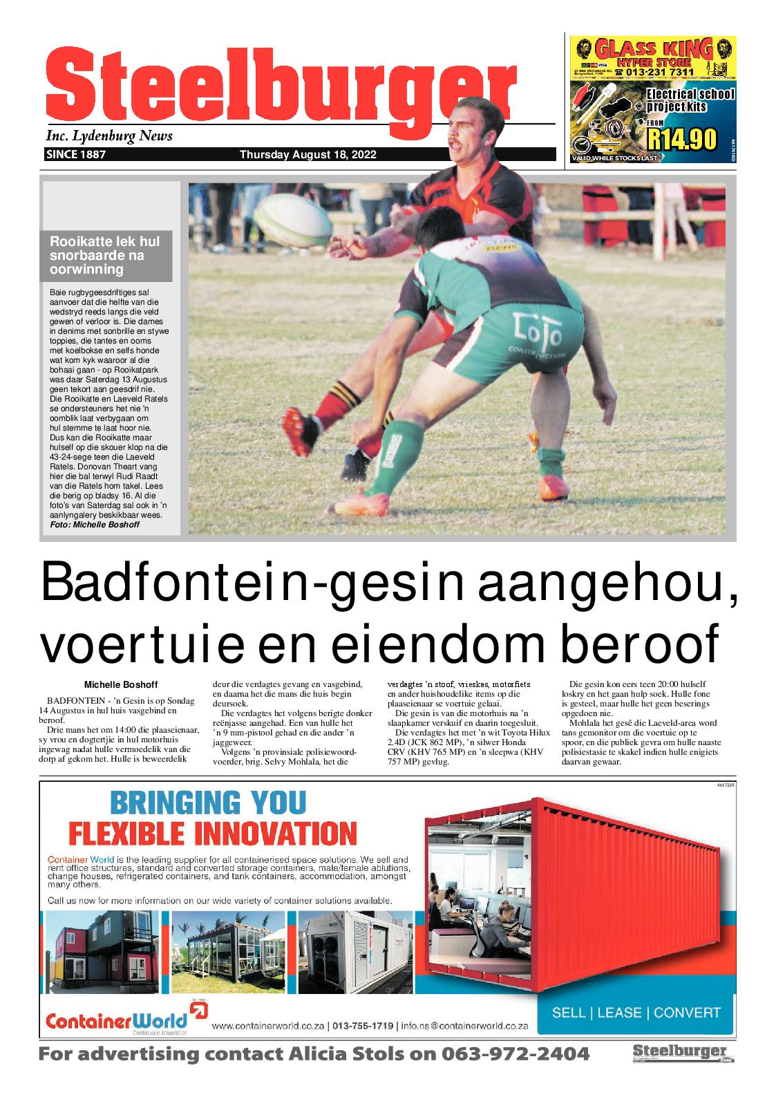 Steelburger News 18 August 2022 page 1