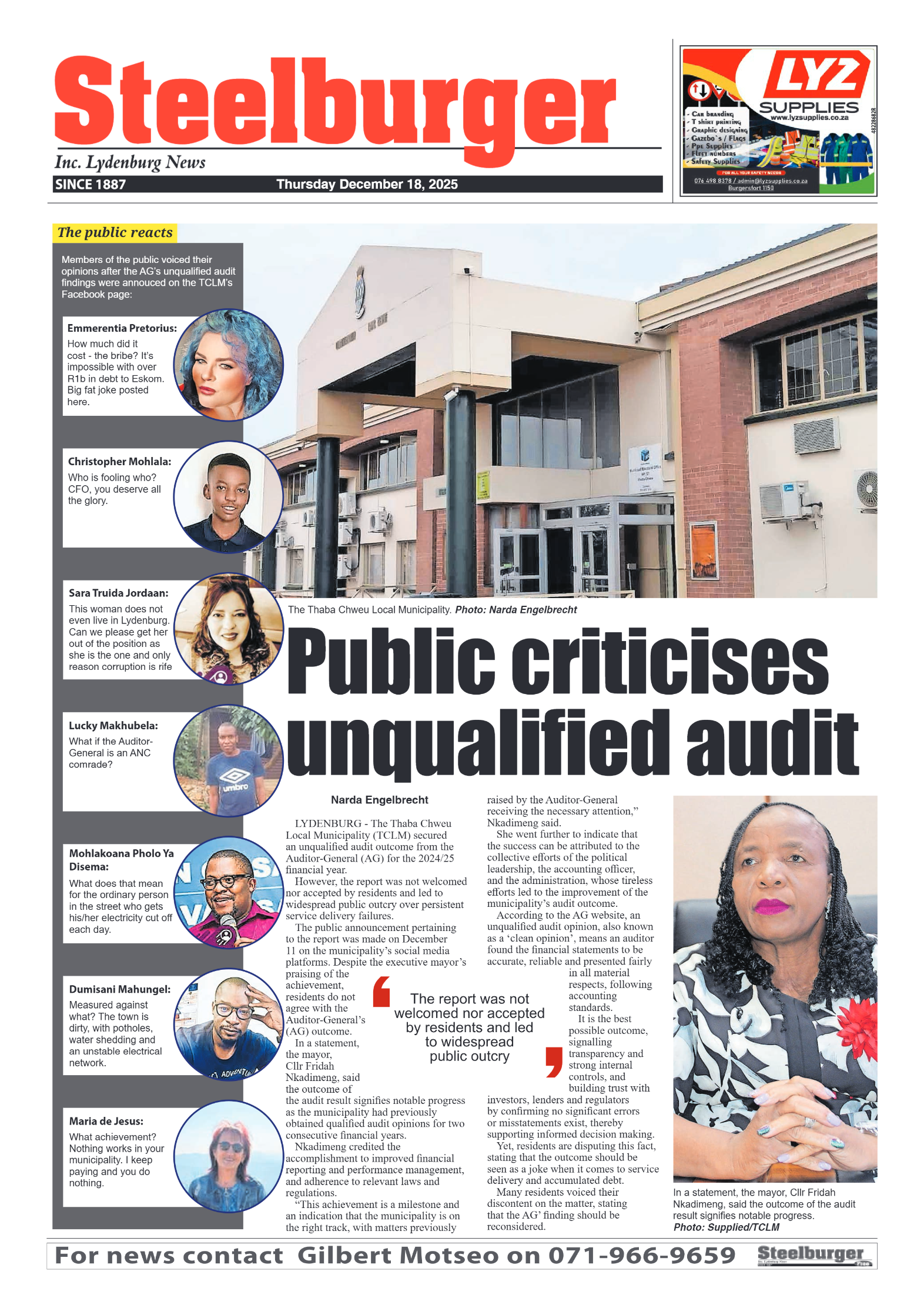 Steelburger News 18 December 2025 page 1