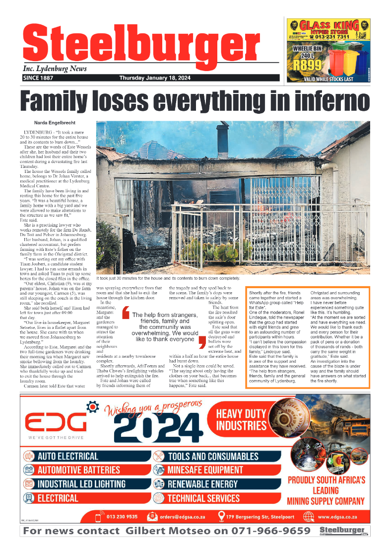 Steelburger News 18 January 2024 page 1