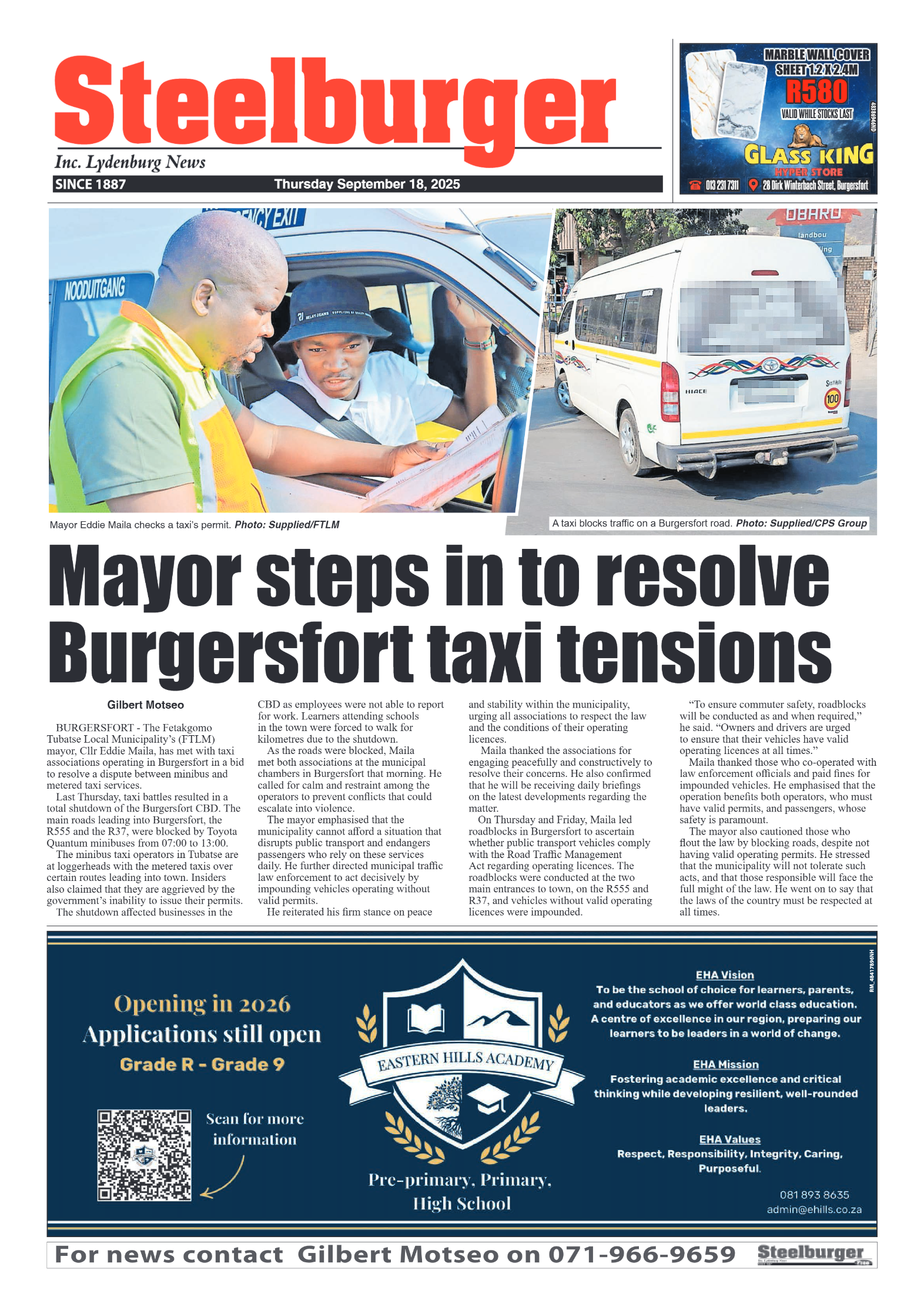 Steelburger News 18 September 2025 page 1