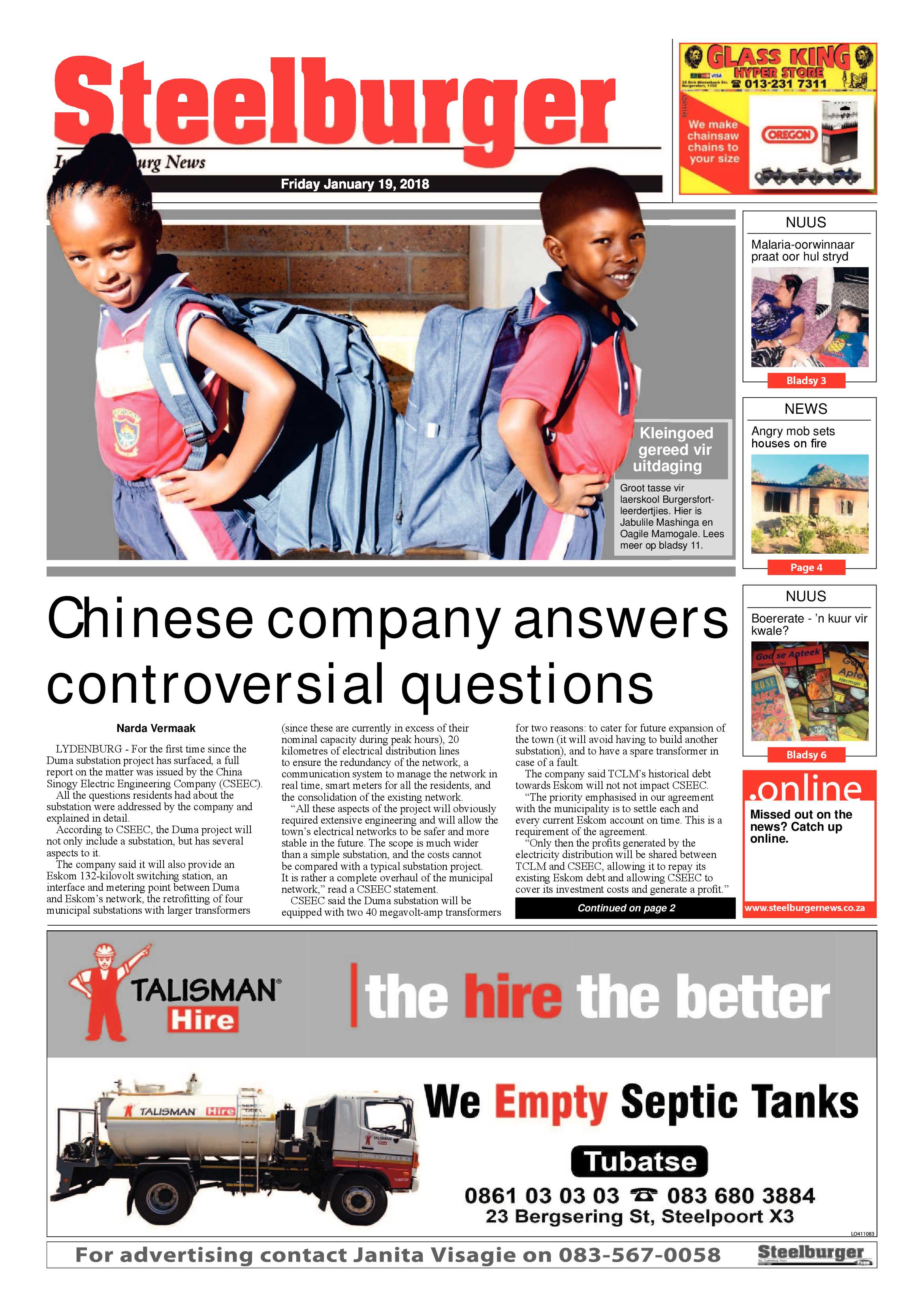 Steelburger News 19 January 2018 page 1