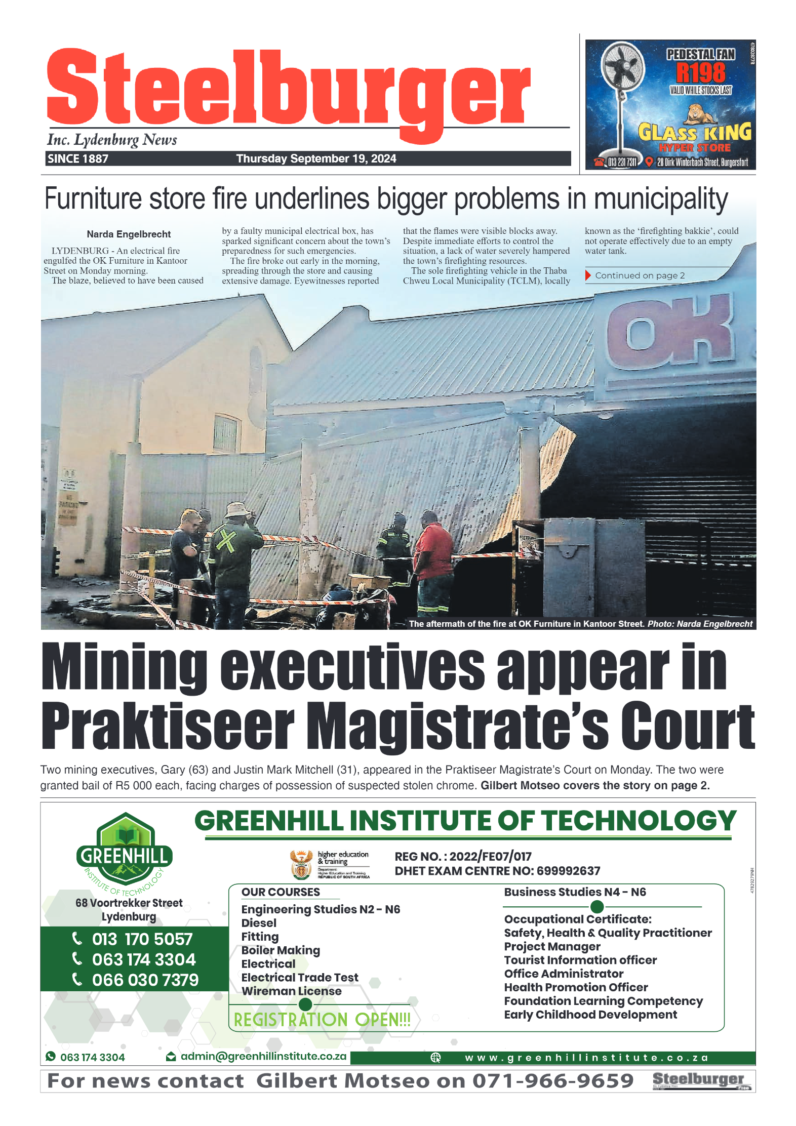 Steelburger News 19 September 2024 page 1