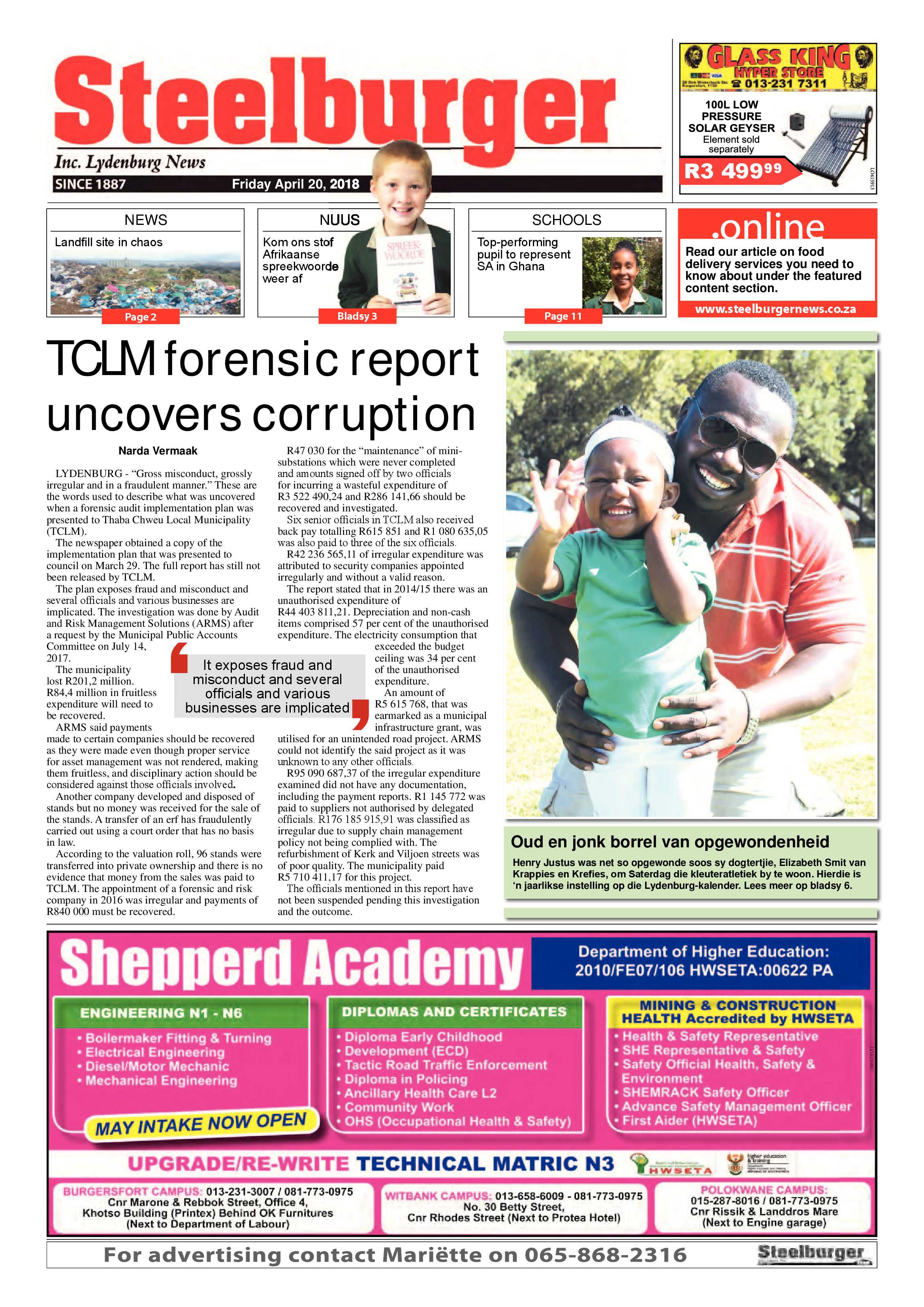 Steelburger News 20 April 2018 page 1