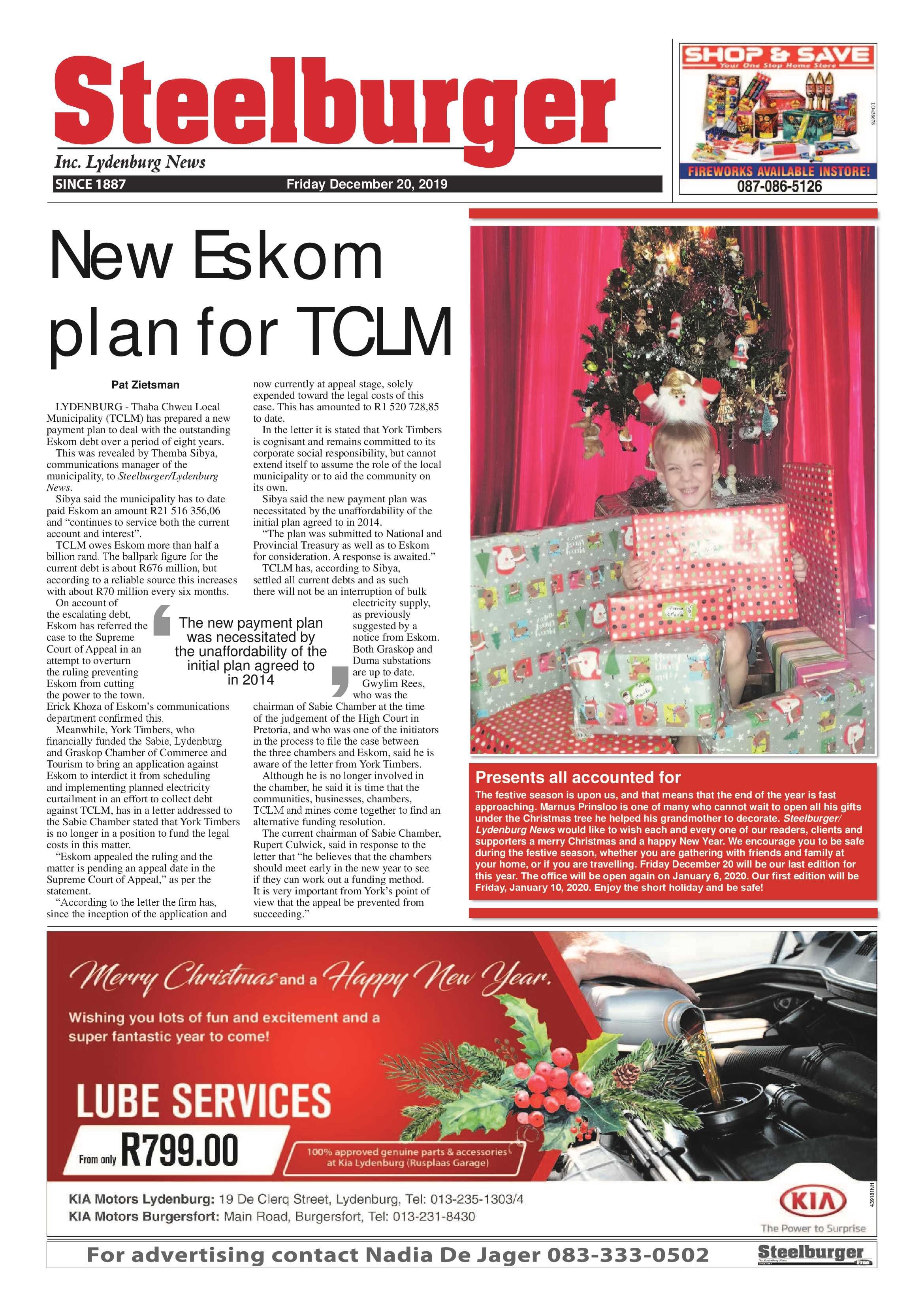 Steelburger News 20 December 2019 page 1